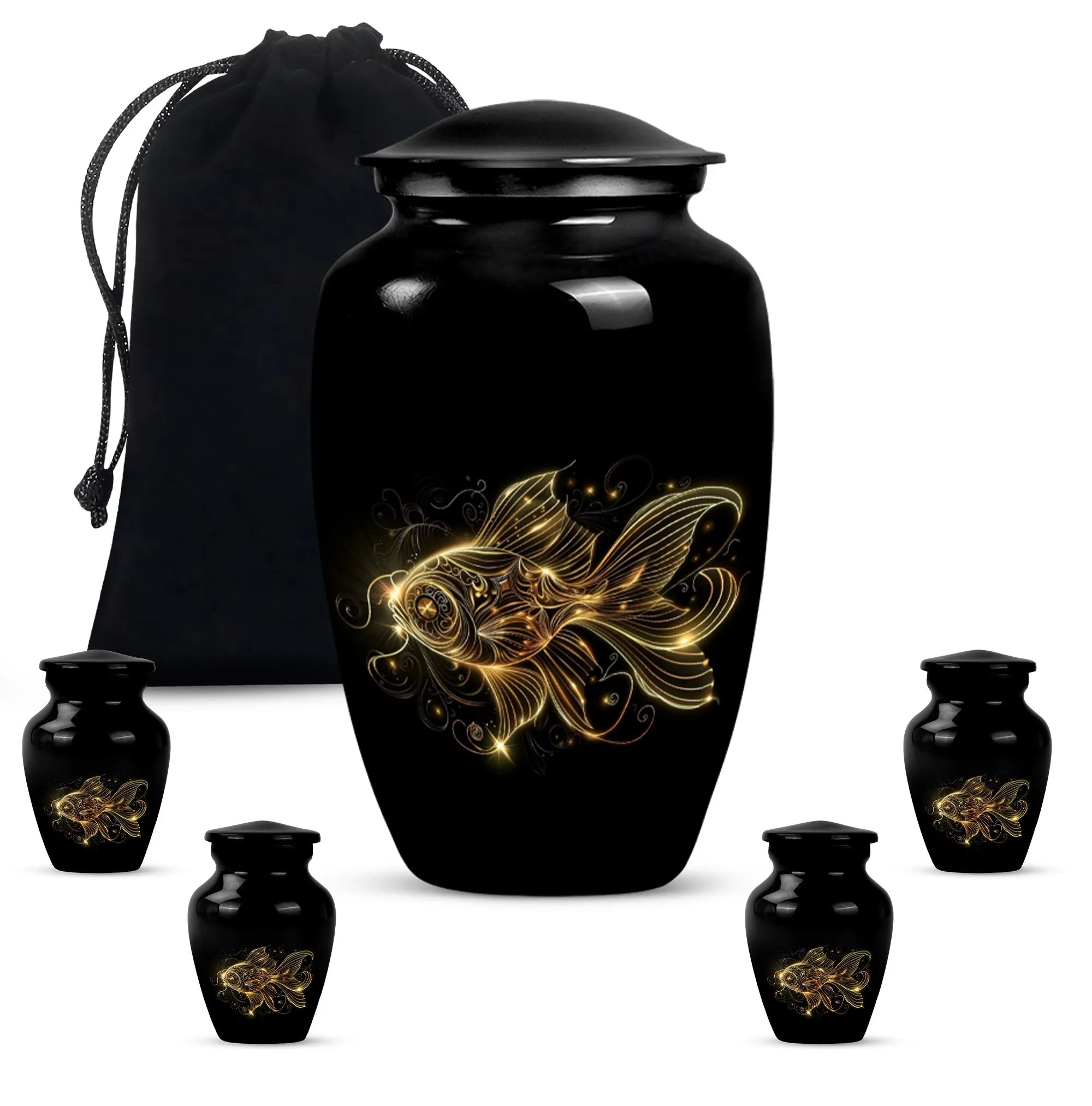 Adorned Gold Fish Cremation Urn - Peaceful Sanctuary for Your