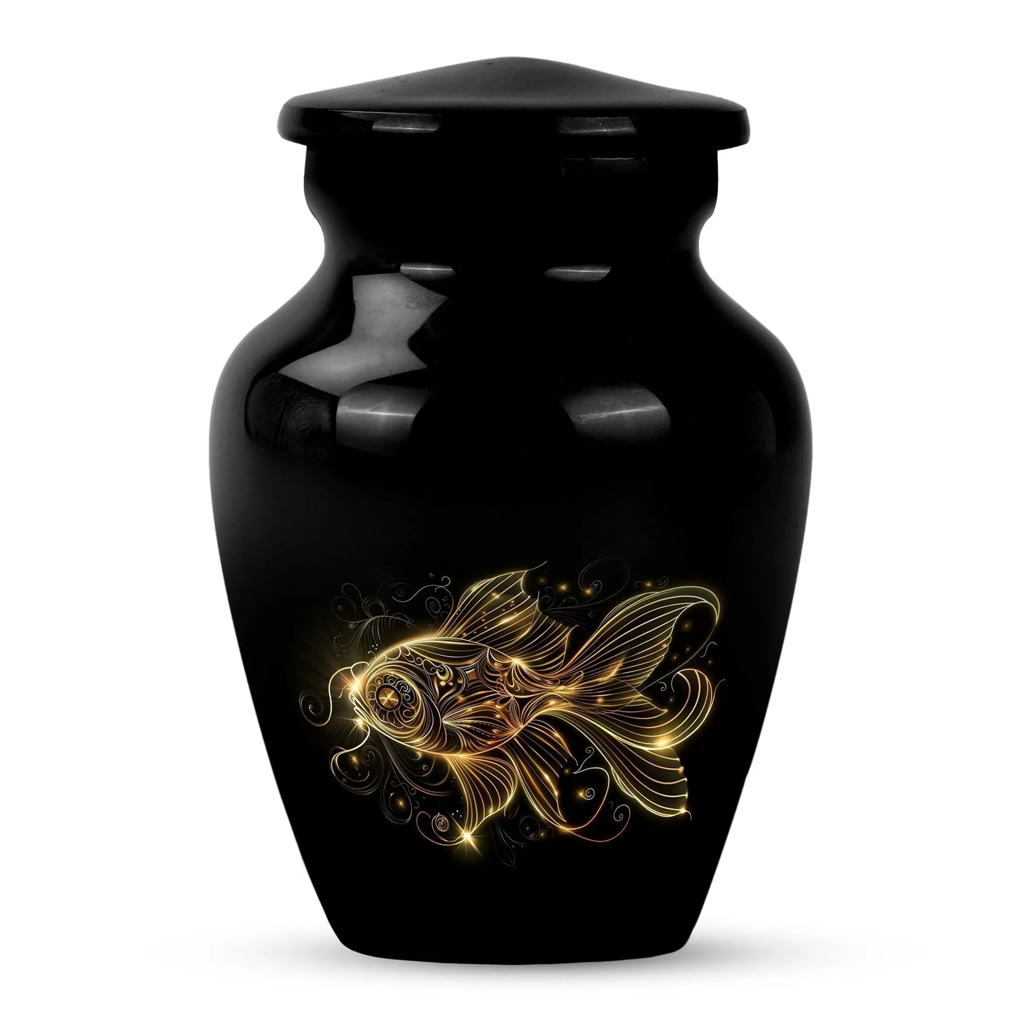 Adorned Gold Fish Cremation Urn - Peaceful Sanctuary for Your