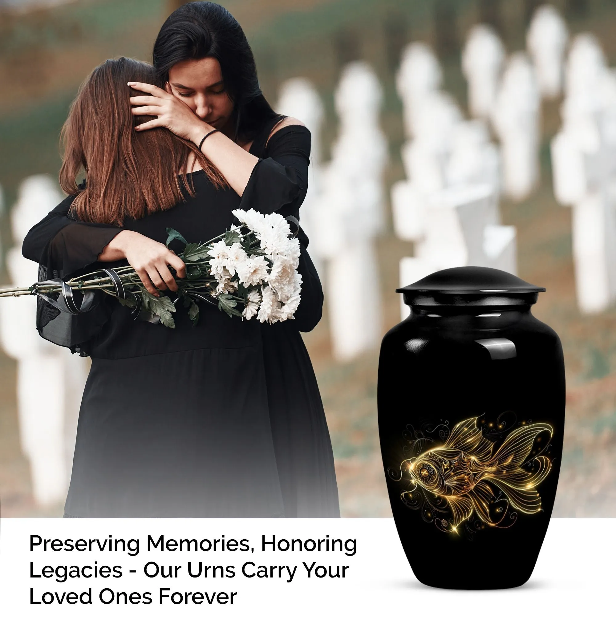 Adorned Gold Fish Cremation Urn - Peaceful Sanctuary for Your