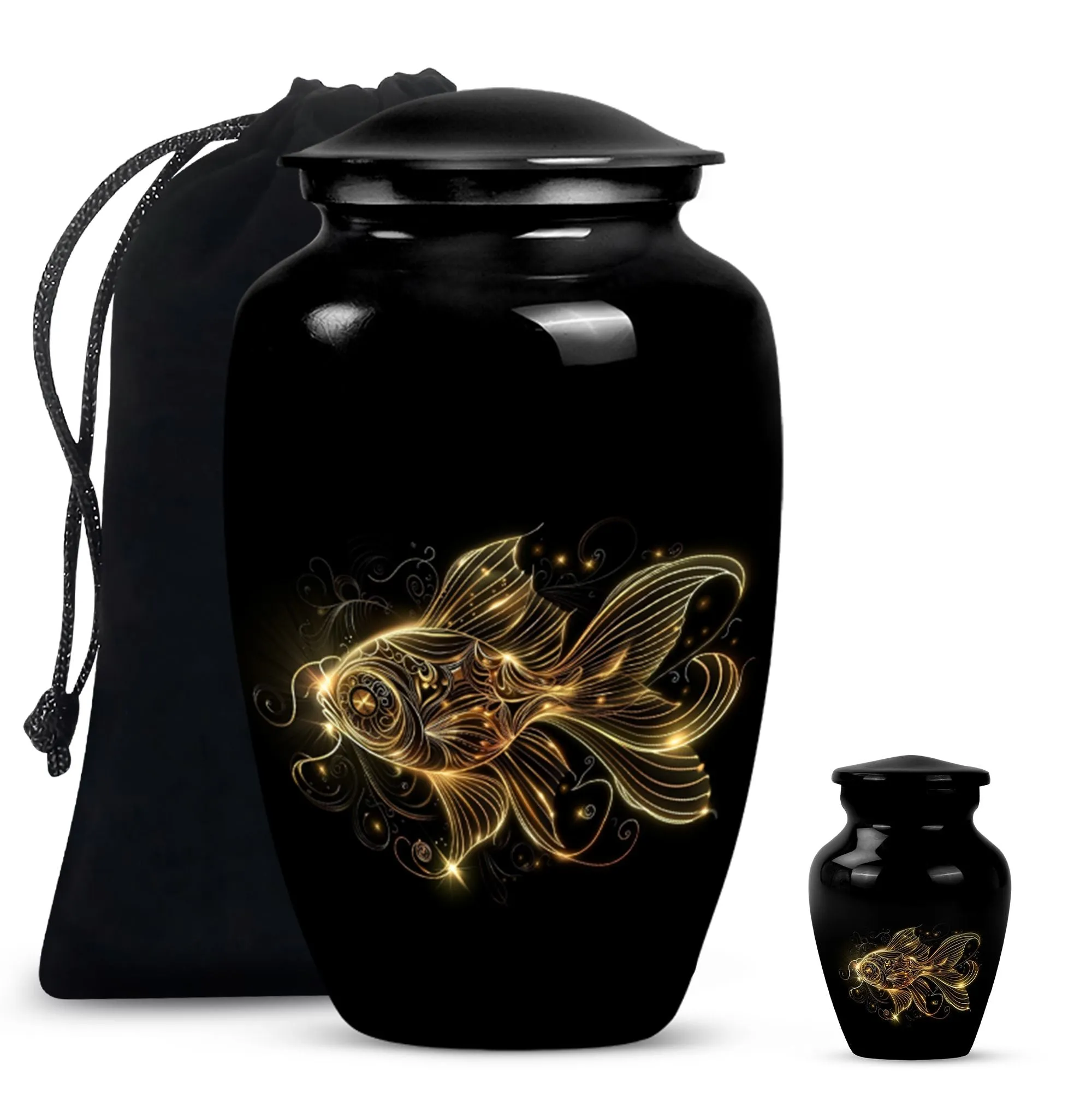 Adorned Gold Fish Cremation Urn - Peaceful Sanctuary for Your