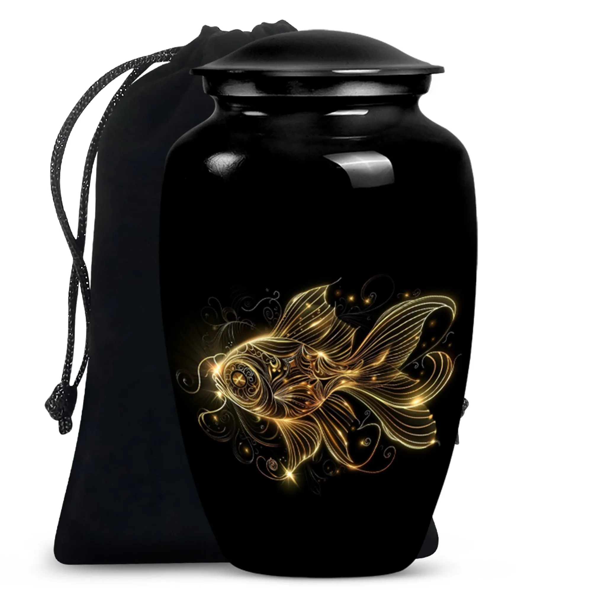 Adorned Gold Fish Cremation Urn - Peaceful Sanctuary for Your