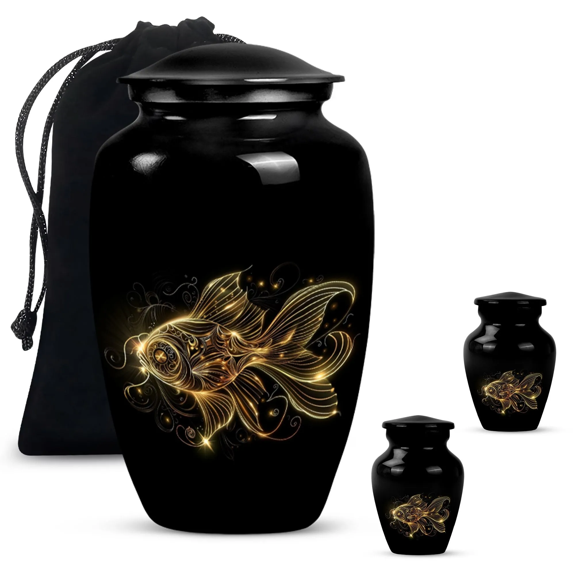 Adorned Gold Fish Cremation Urn - Peaceful Sanctuary for Your