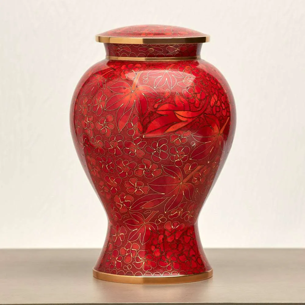 Autumn Leaves Cloisonne Cremation Urn