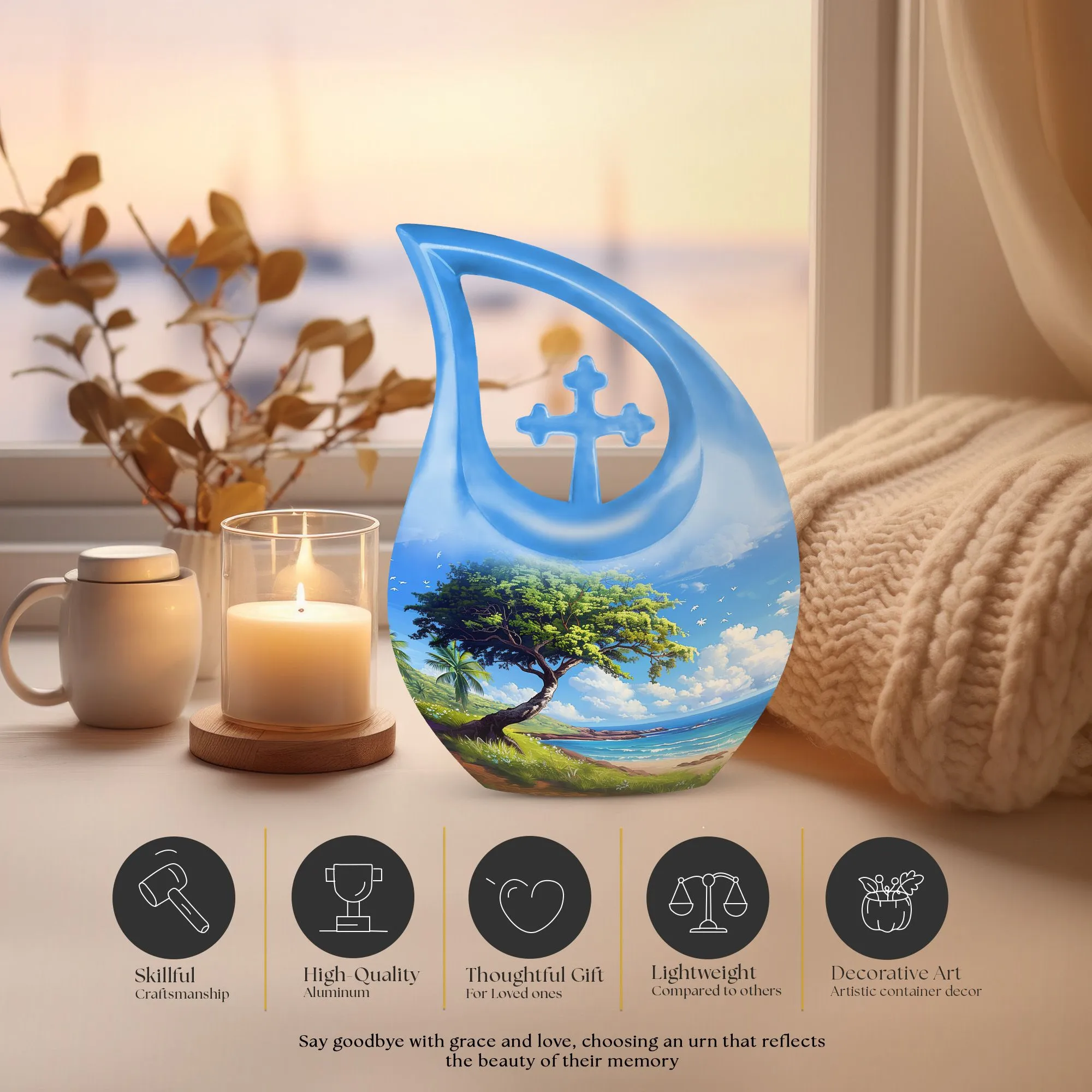 Beach Urn Memorial Keepsake: Unique Aluminium Large Cremation Treasure