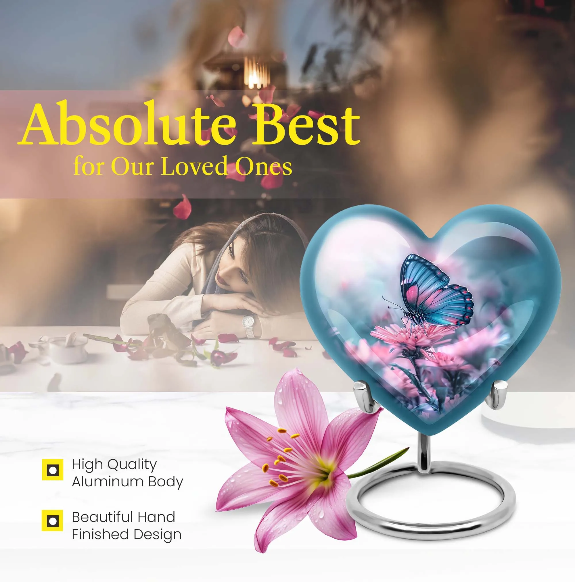 Butterfly Heart Memorial Cremation Urn For Ashes