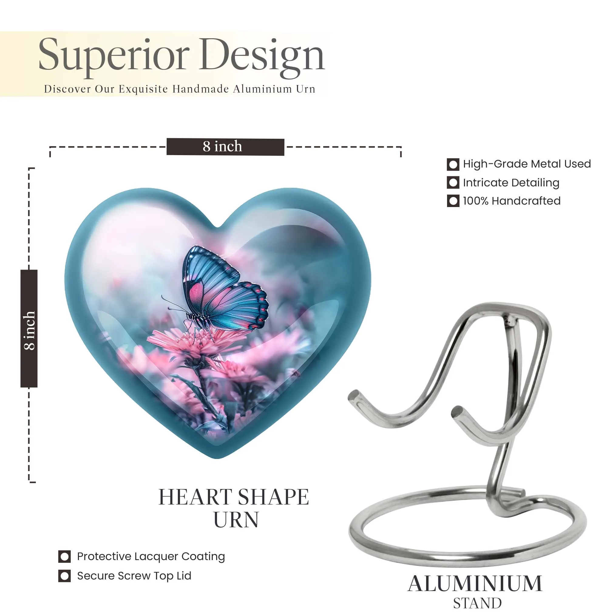 Butterfly Heart Memorial Cremation Urn For Ashes
