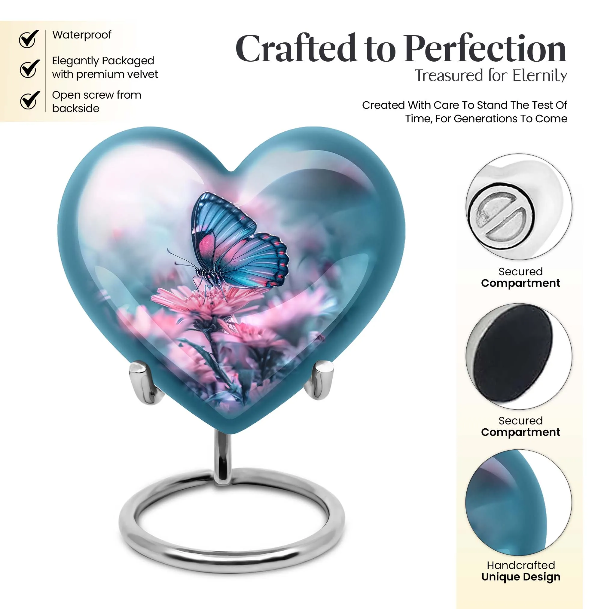 Butterfly Heart Memorial Cremation Urn For Ashes
