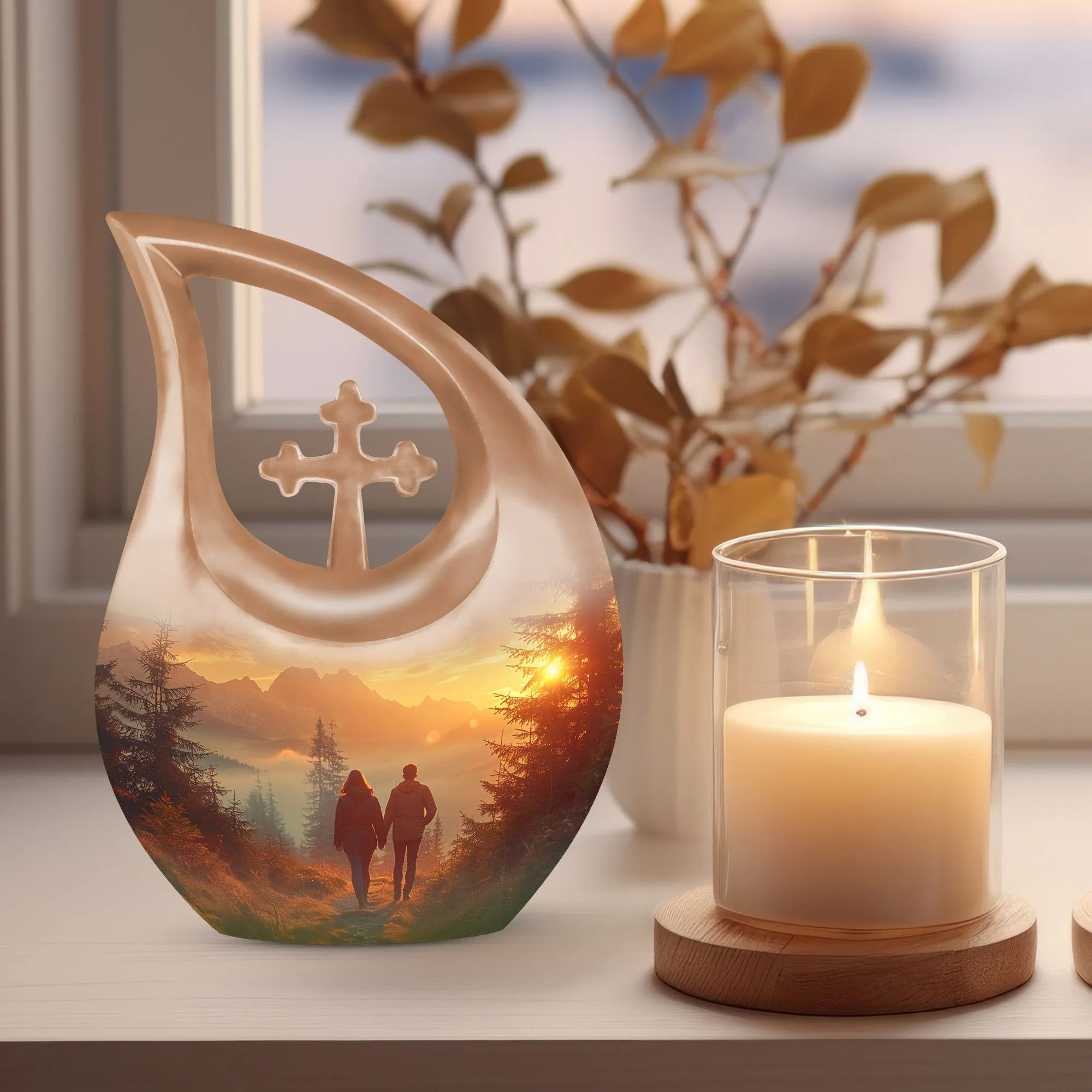 Cross Drop Dawn's Gentle Embrace Remembrance Urn
