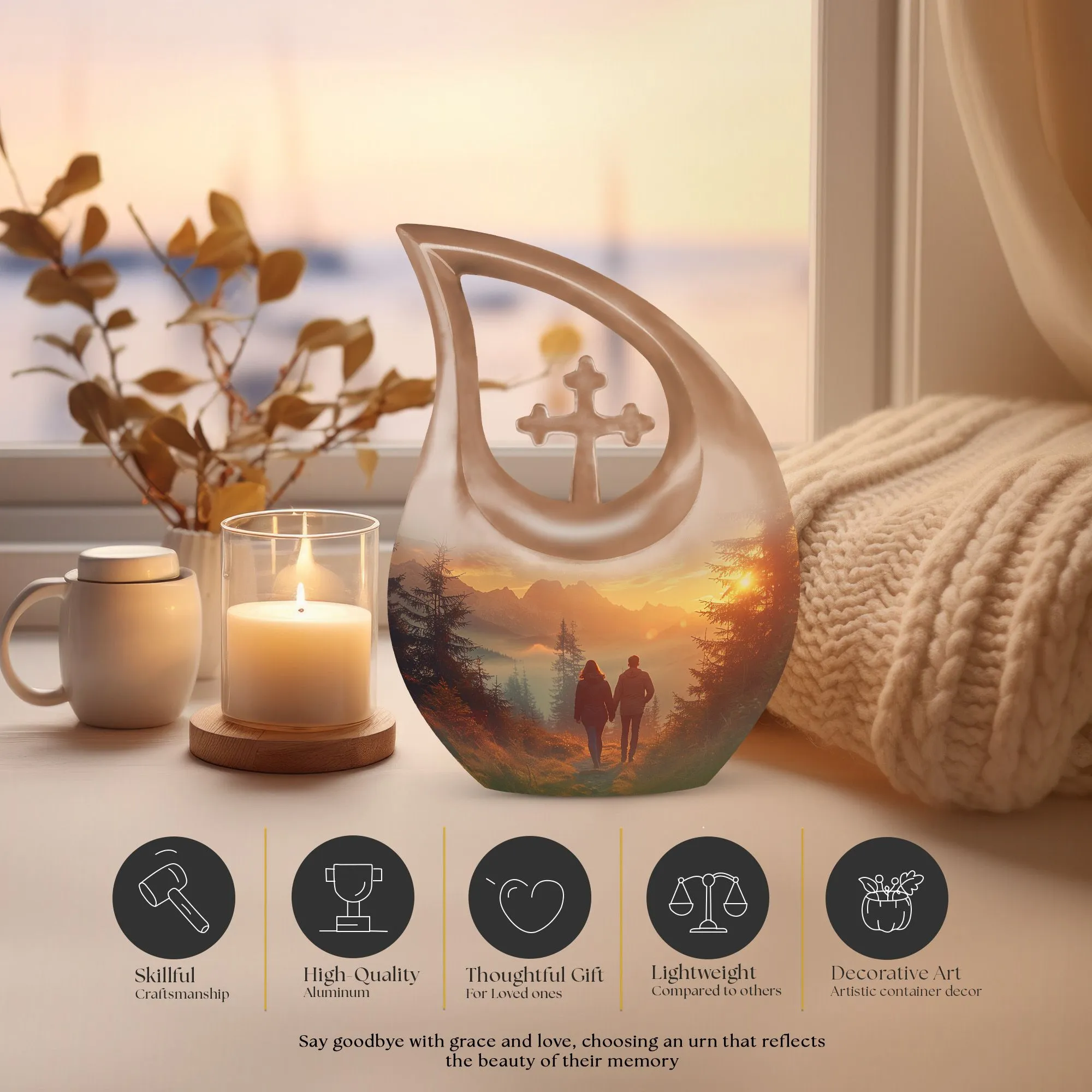 Cross Drop Dawn's Gentle Embrace Remembrance Urn