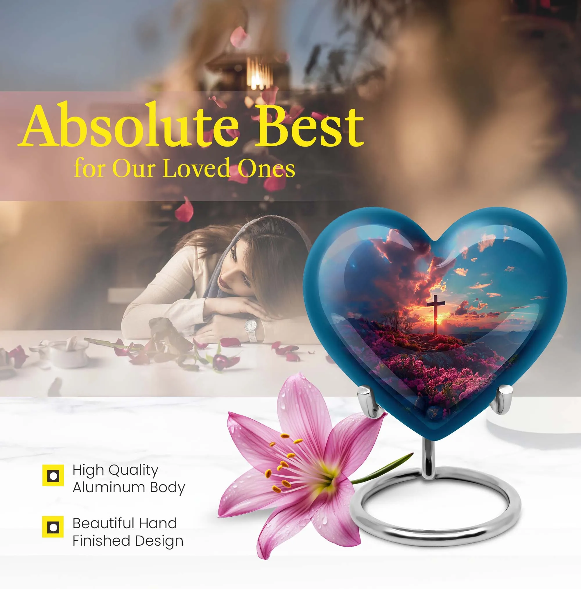 Cross Urn Tribute: Heart Themed Dad Memorial Cremation Keepsake