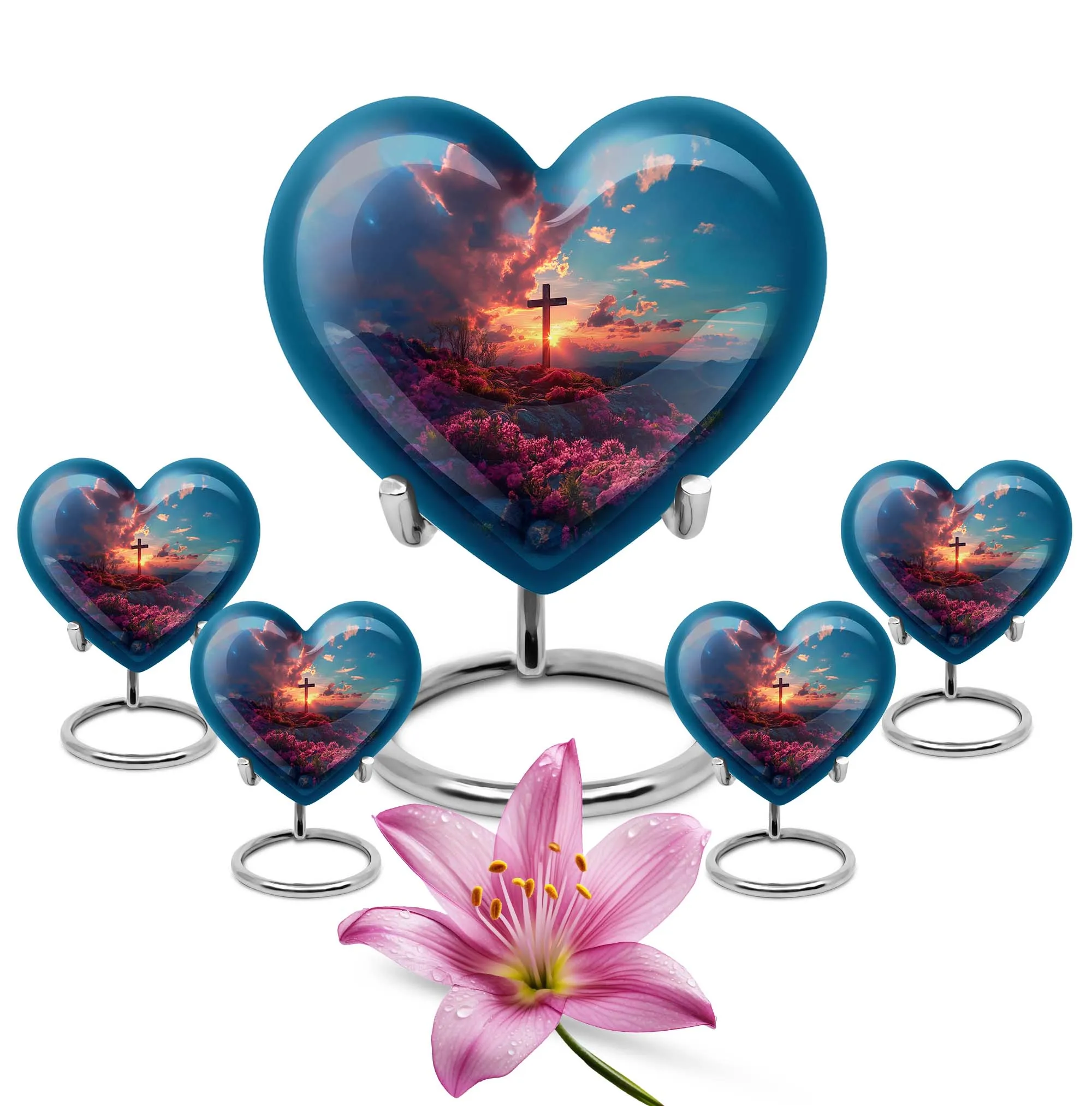 Cross Urn Tribute: Heart Themed Dad Memorial Cremation Keepsake