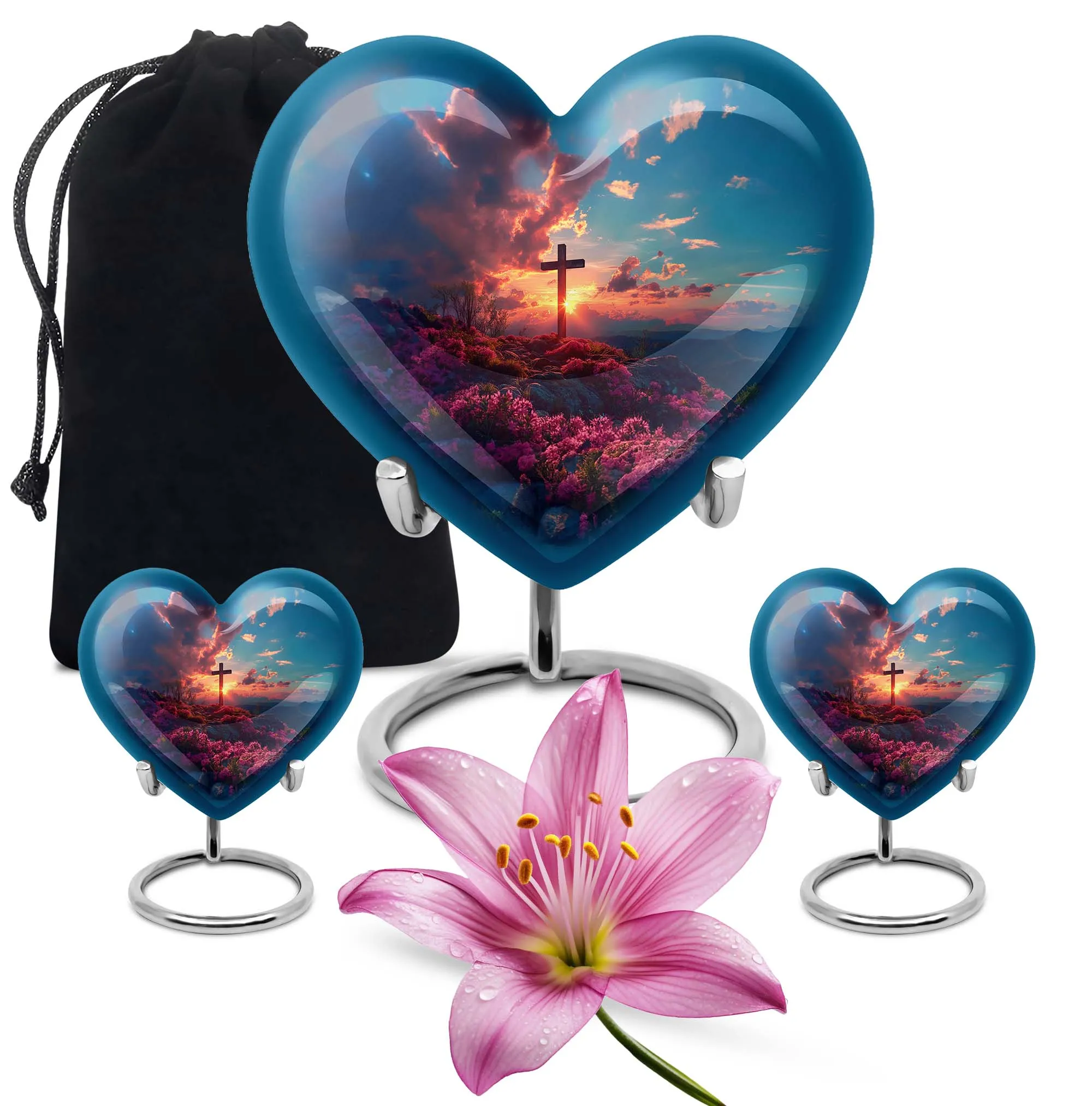 Cross Urn Tribute: Heart Themed Dad Memorial Cremation Keepsake