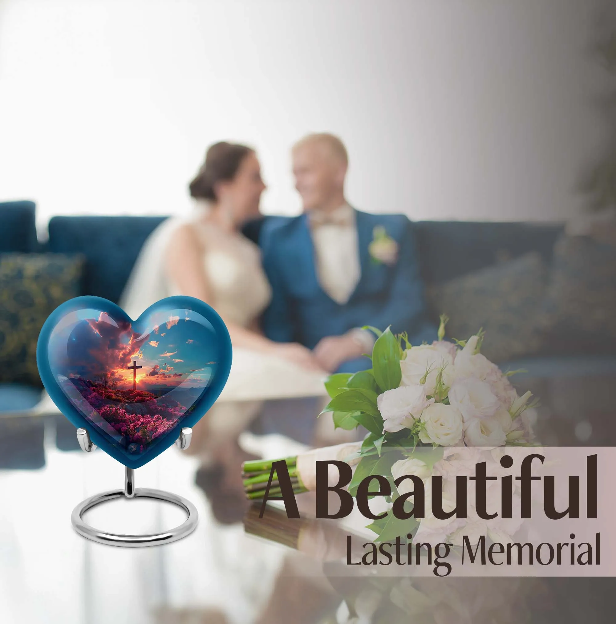 Cross Urn Tribute: Heart Themed Dad Memorial Cremation Keepsake