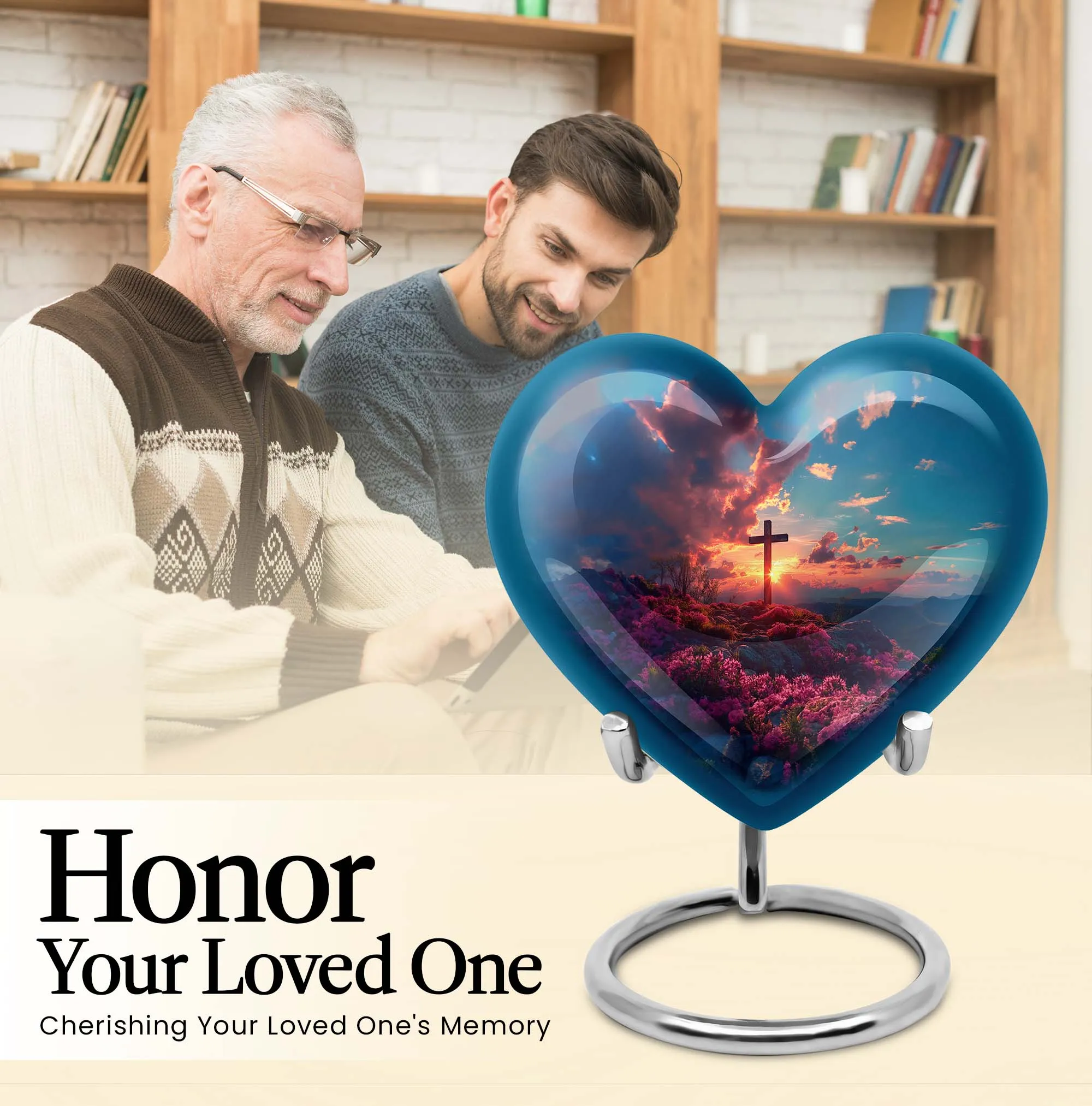 Cross Urn Tribute: Heart Themed Dad Memorial Cremation Keepsake