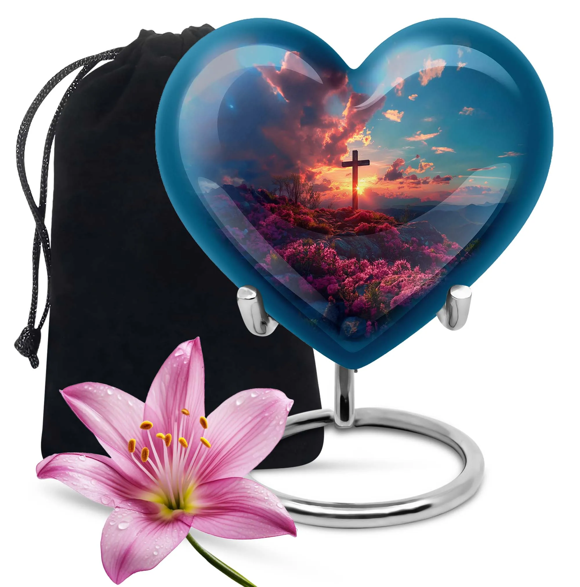 Cross Urn Tribute: Heart Themed Dad Memorial Cremation Keepsake