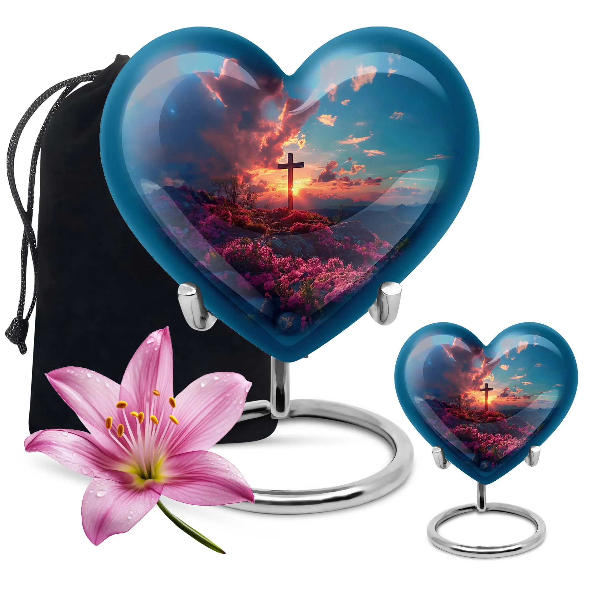 Cross Urn Tribute: Heart Themed Dad Memorial Cremation Keepsake