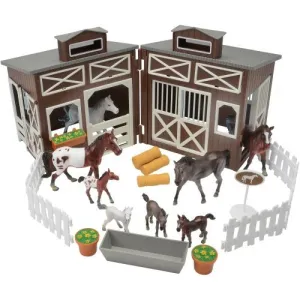 Deluxe Horse Stable Play Set | 4 Horses, 4 Ponies, White Corral & Accessories