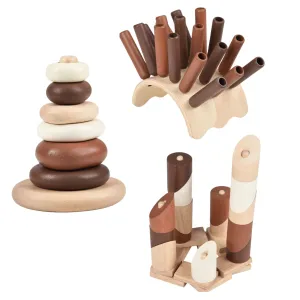 Eco-Friendly Wooden Sensory & Stacking Toys Bundle | Toddler Early Learning Resources
