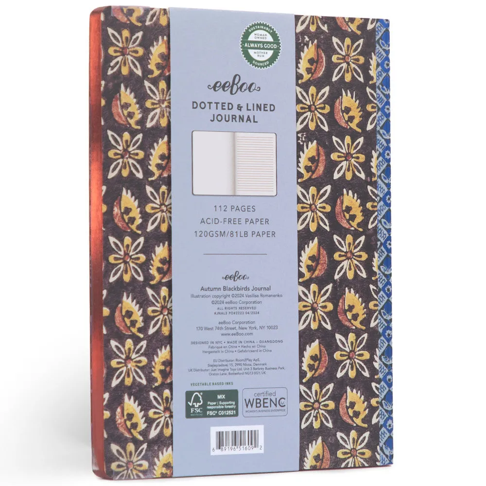 eeBoo Piece & Love Autumn Blackbirds Gilded Journal - Hardcover Diary