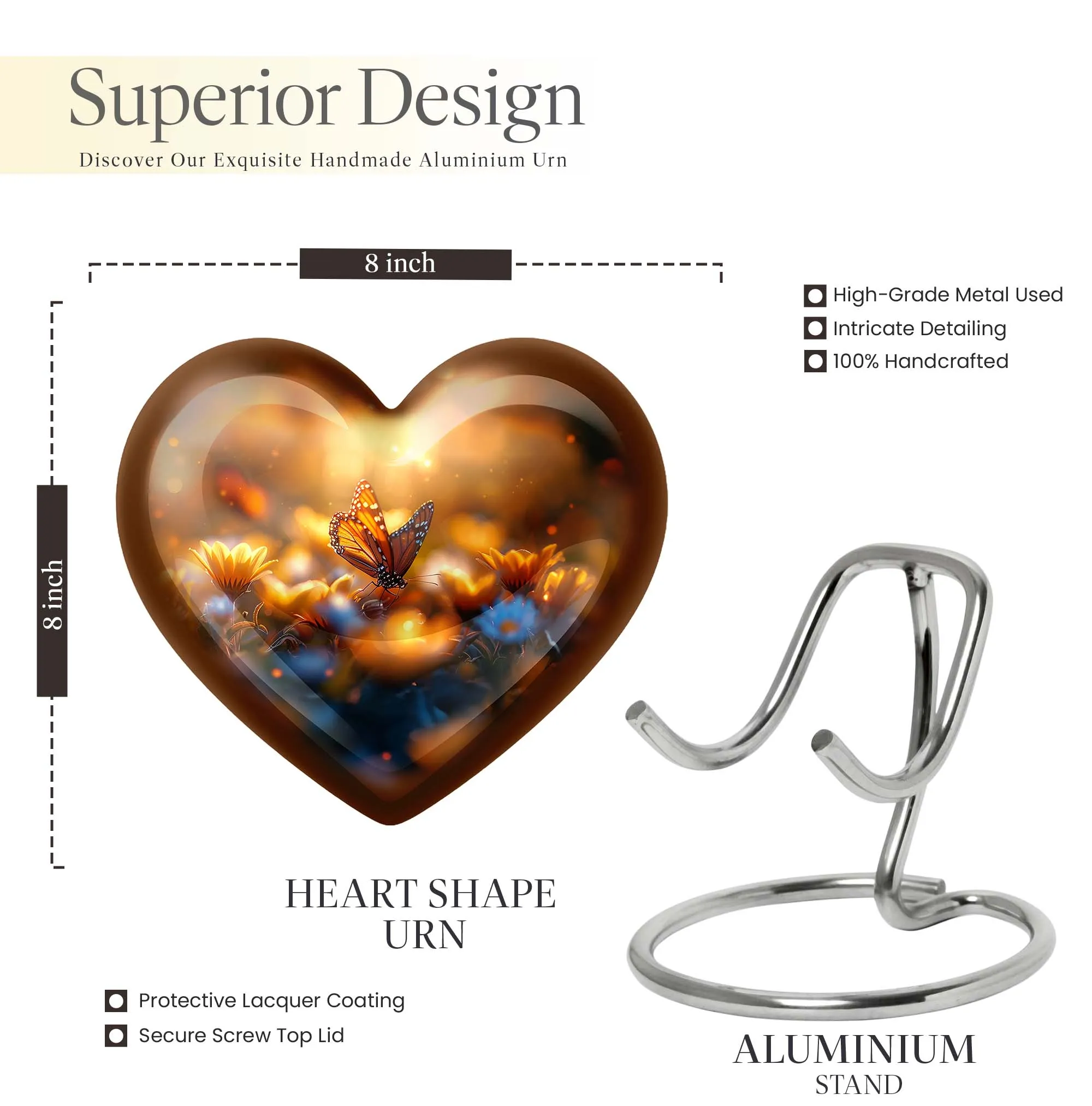 Elegant Butterfly Memorial: Large Aluminium Funeral Urn for Men