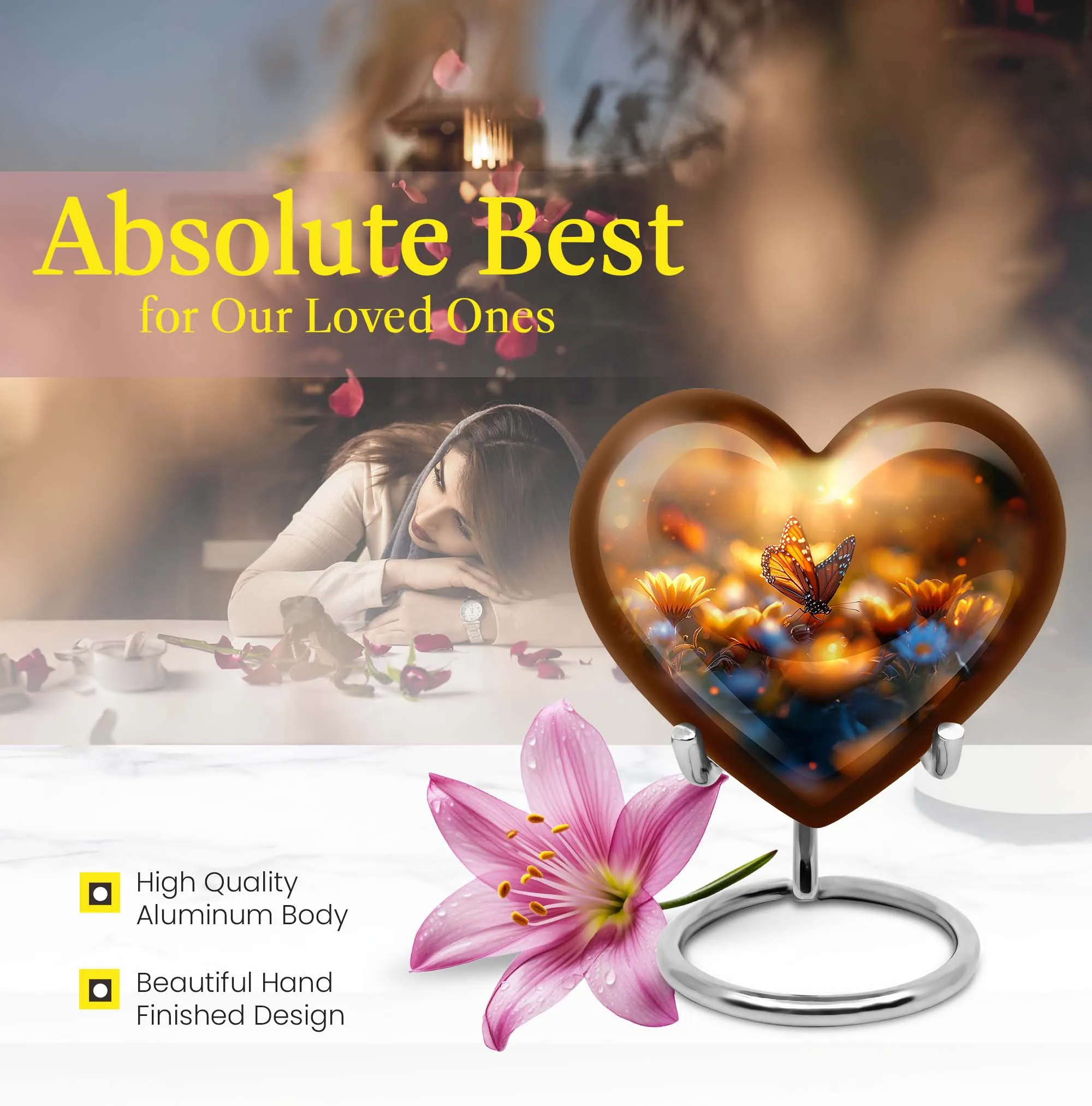 Elegant Butterfly Memorial: Large Aluminium Funeral Urn for Men