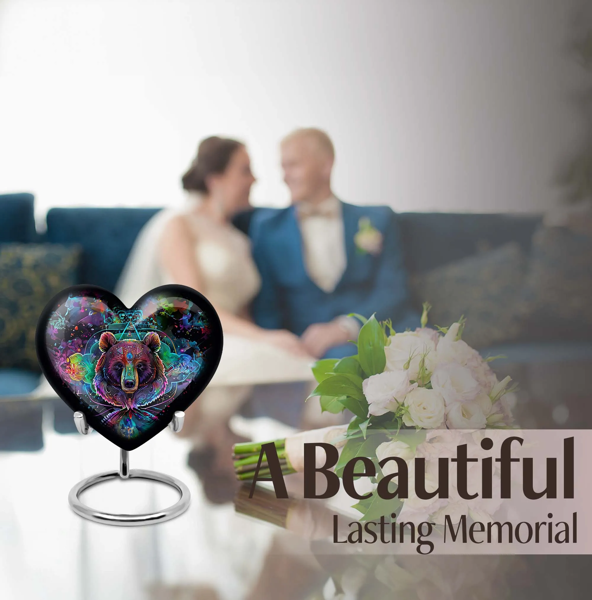 Embrace Bear Urn: Purple Meadow Theme - An Appealing Homage