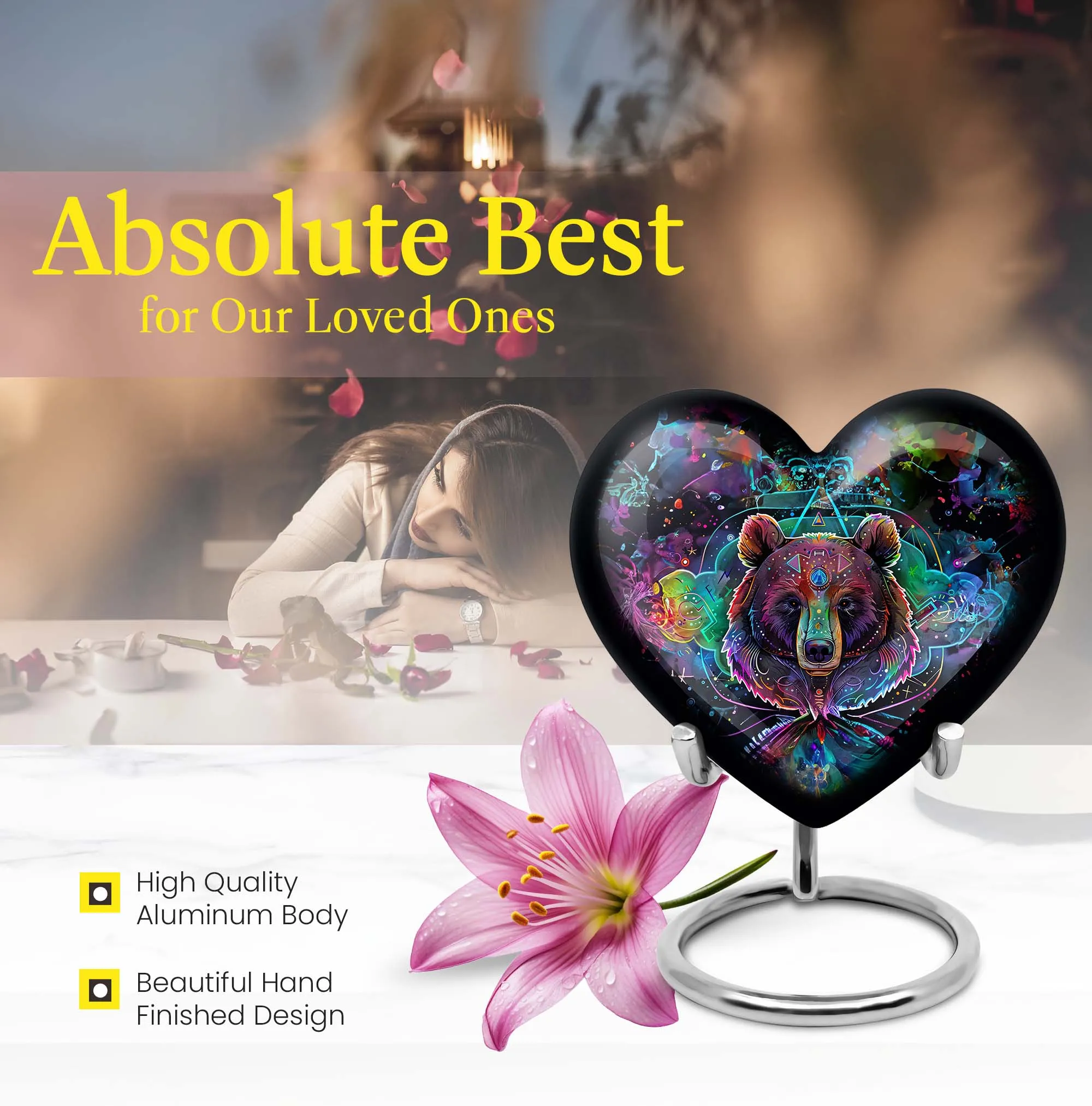 Embrace Bear Urn: Purple Meadow Theme - An Appealing Homage