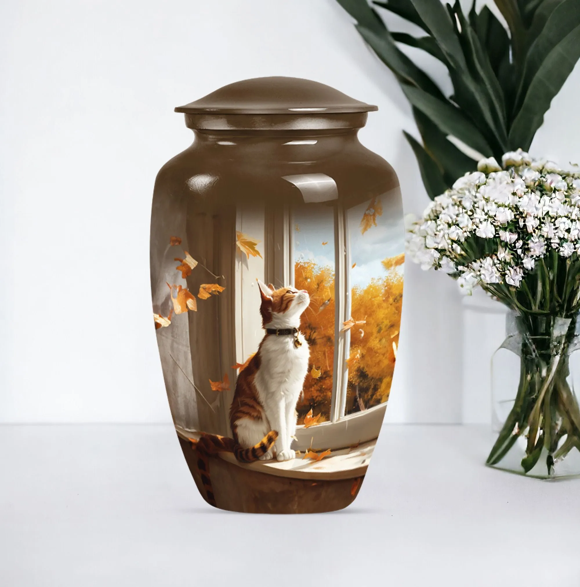 Eternal Rest Cremation Urn with Orange Cat Theme