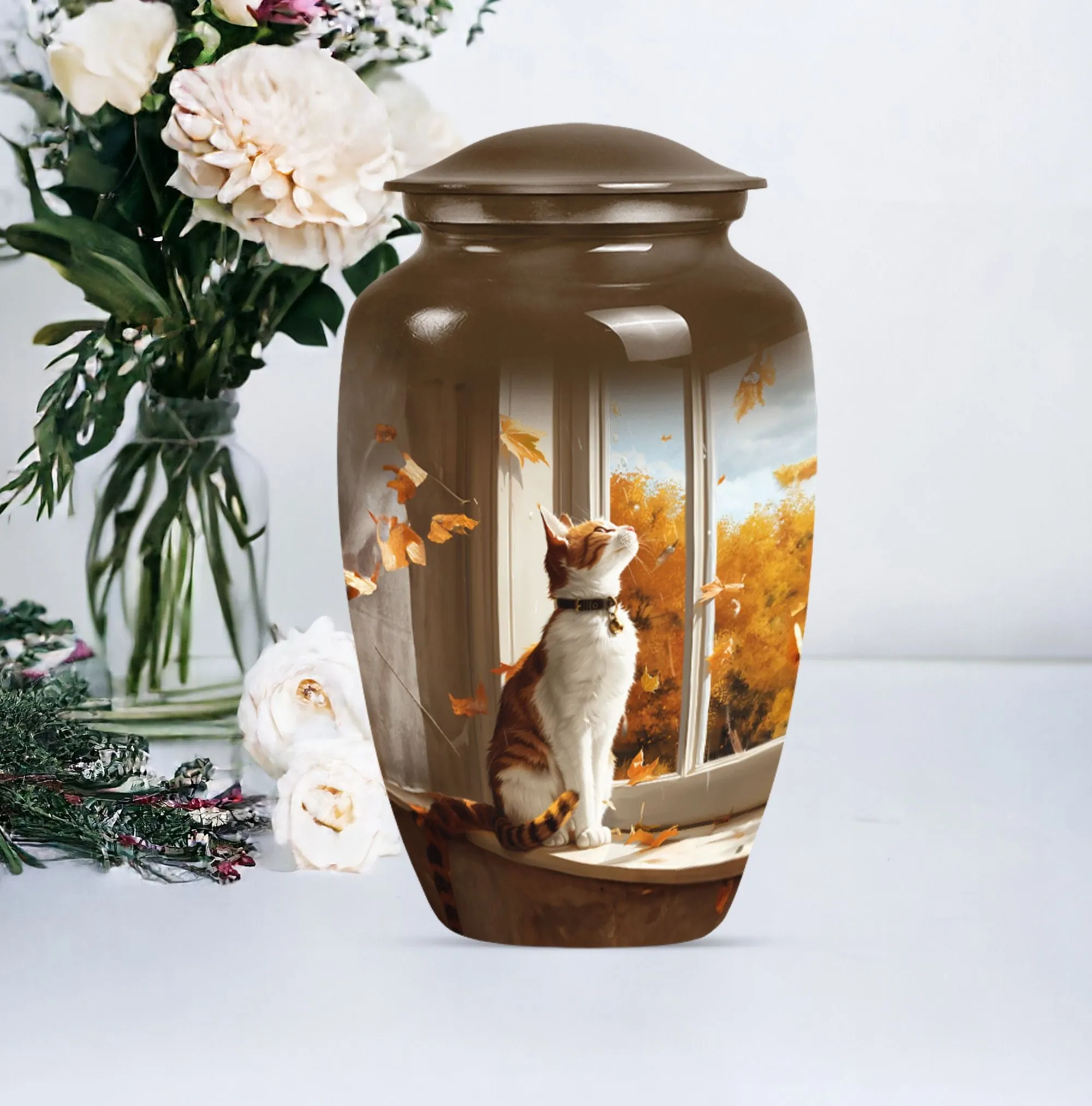 Eternal Rest Cremation Urn with Orange Cat Theme