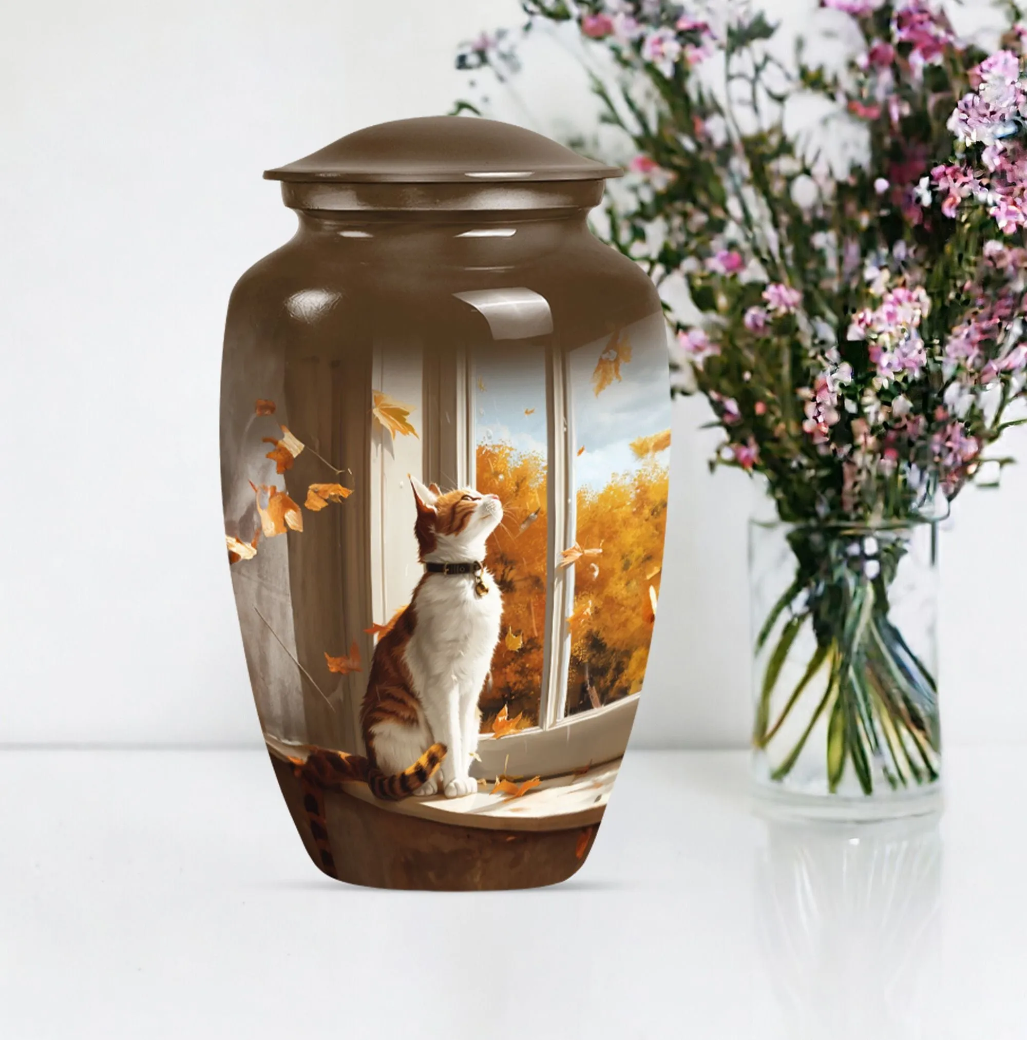 Eternal Rest Cremation Urn with Orange Cat Theme