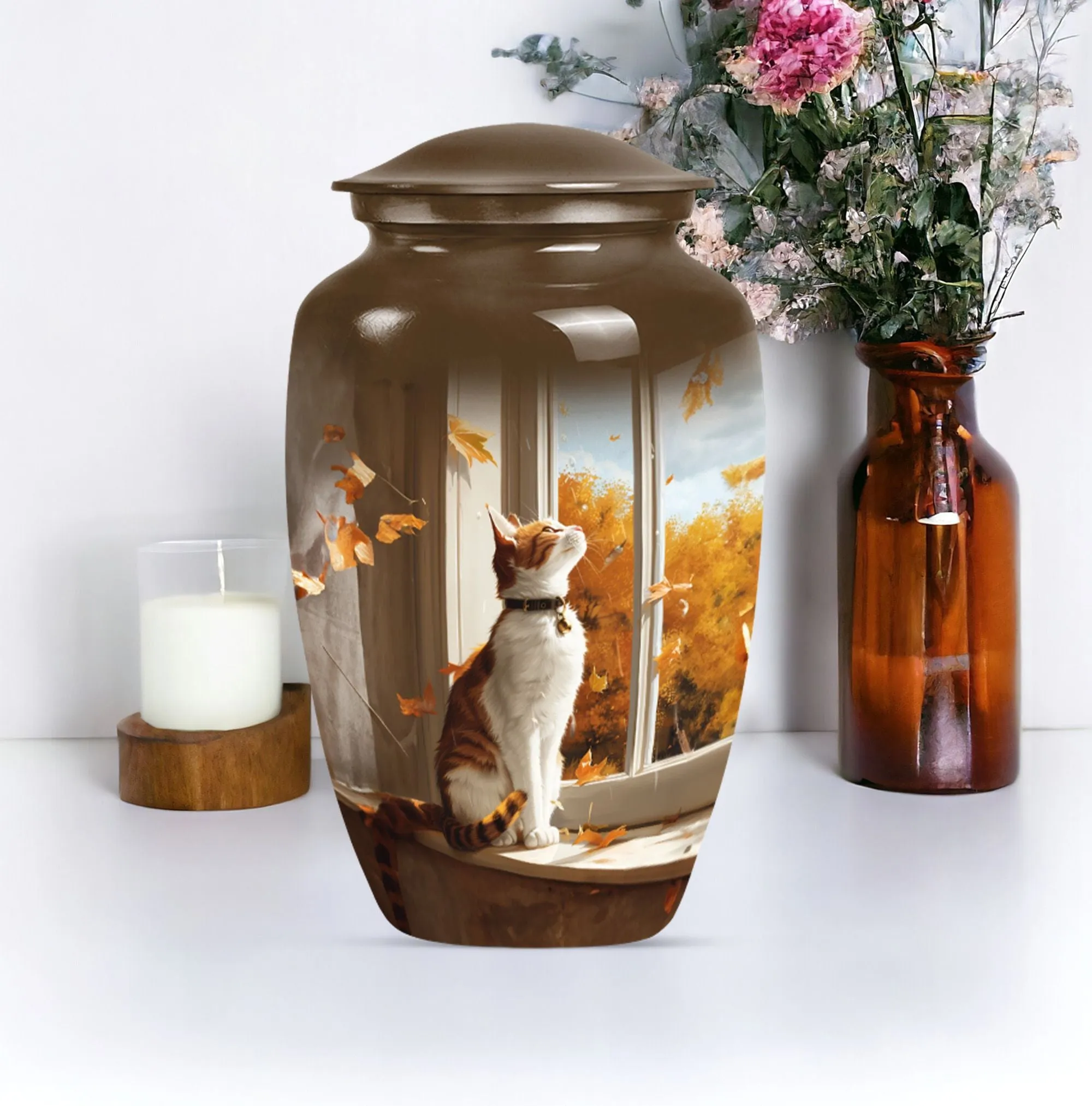 Eternal Rest Cremation Urn with Orange Cat Theme