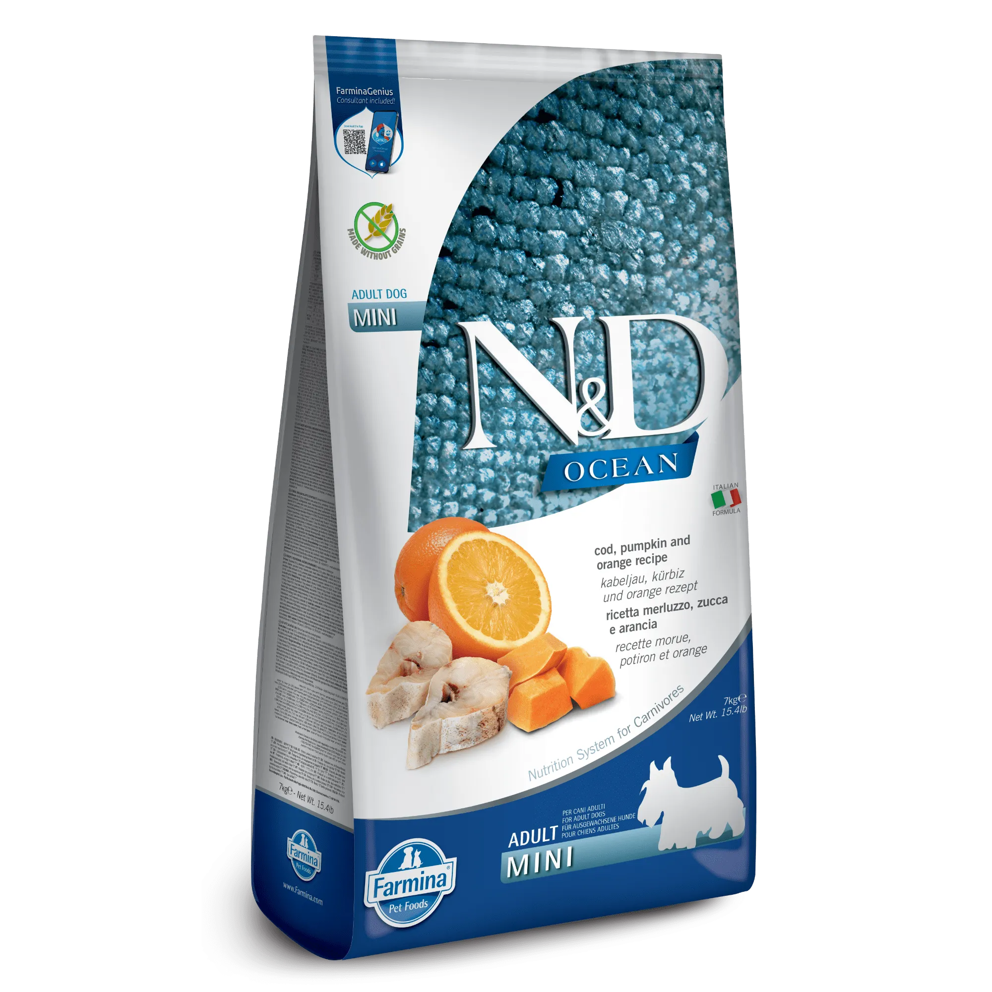 Farmina N&D Ocean Grain Free Cod, Pumpkin & Orange MIni Adult Dry Dog Food