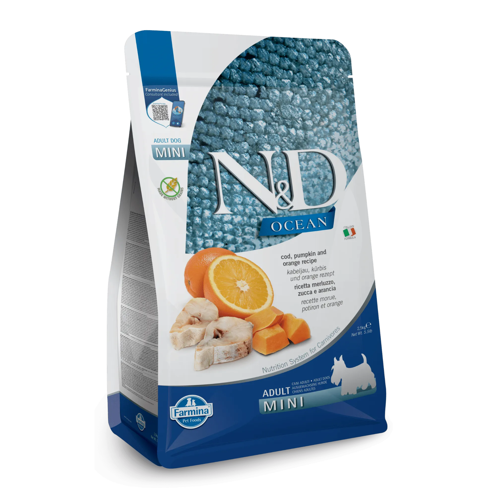 Farmina N&D Ocean Grain Free Cod, Pumpkin & Orange MIni Adult Dry Dog Food
