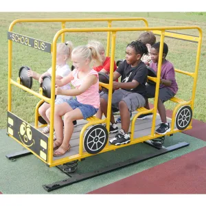 Happy Time School Bus Playground Equipment | 3 Benches, Steering Wheels & Spring Bouncing Fun