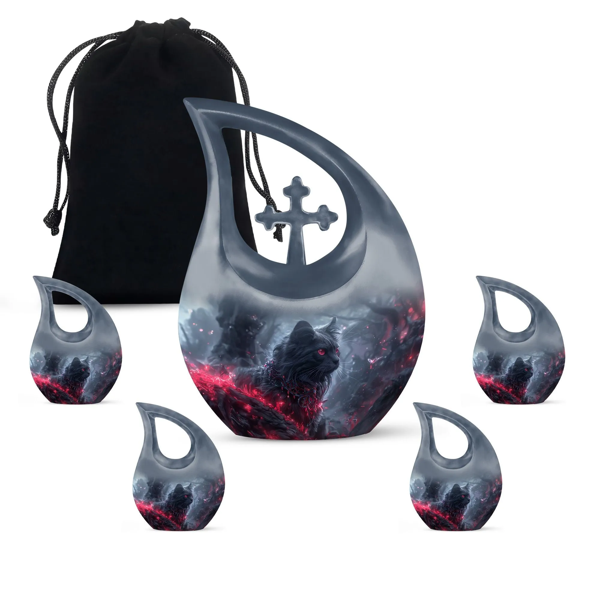 Infernal Feline Gaze Memorial Companion Urn: A Tribute to Shared Lives