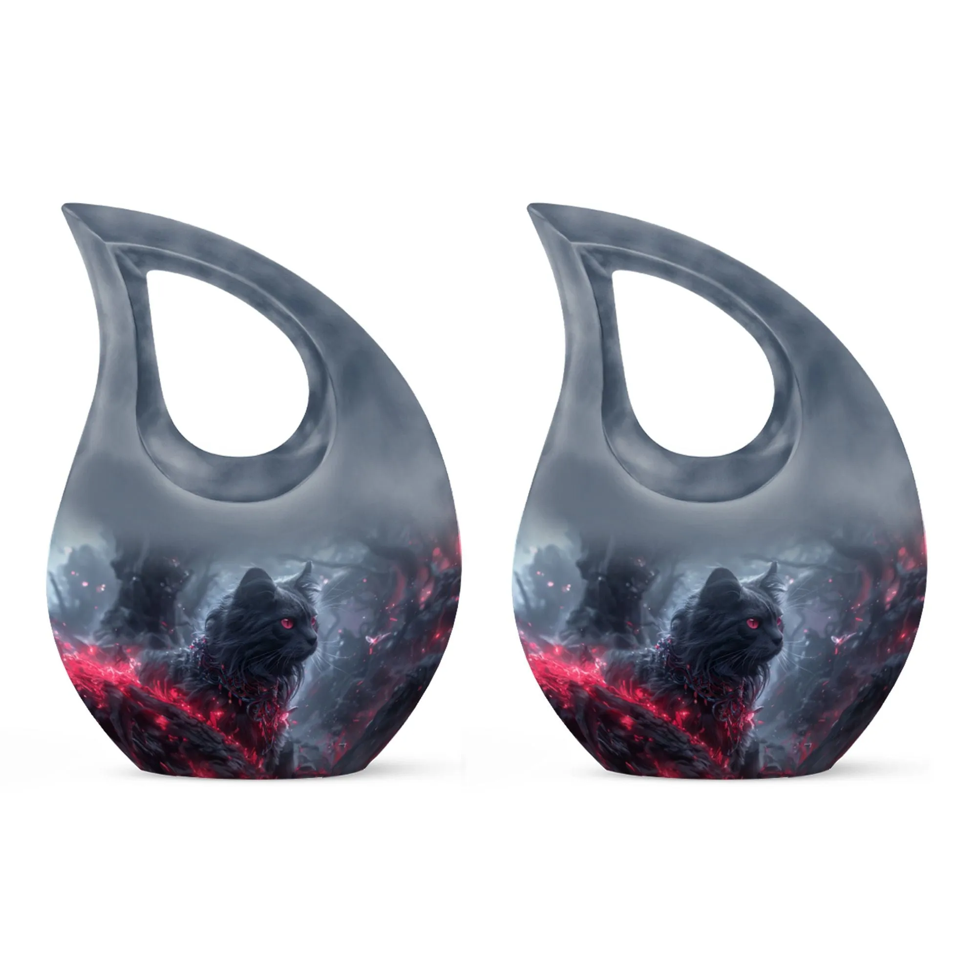 Infernal Feline Gaze Memorial Companion Urn: A Tribute to Shared Lives