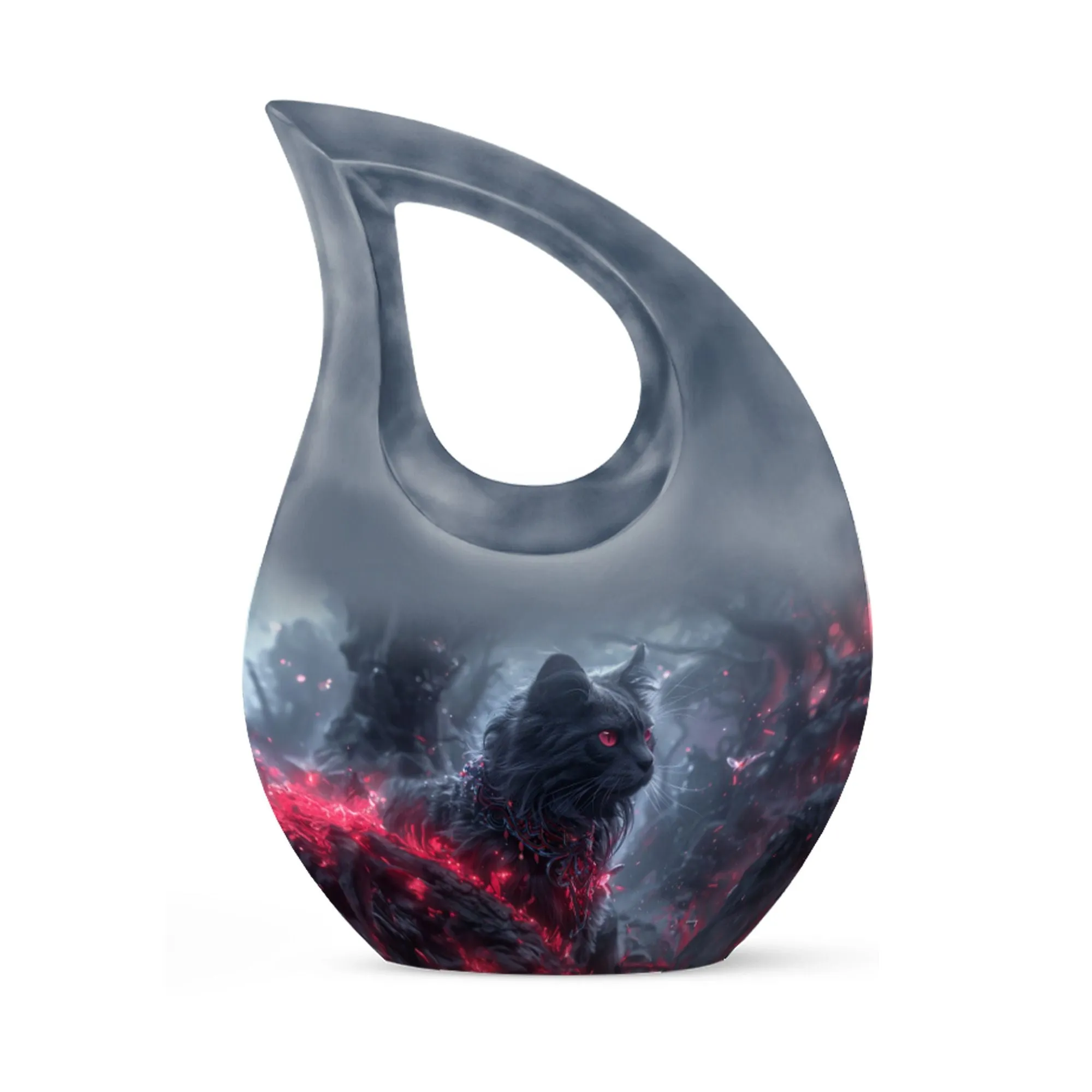 Infernal Feline Gaze Memorial Companion Urn: A Tribute to Shared Lives