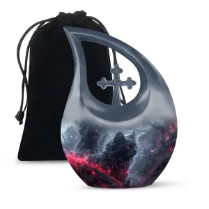 Infernal Feline Gaze Memorial Companion Urn: A Tribute to Shared Lives