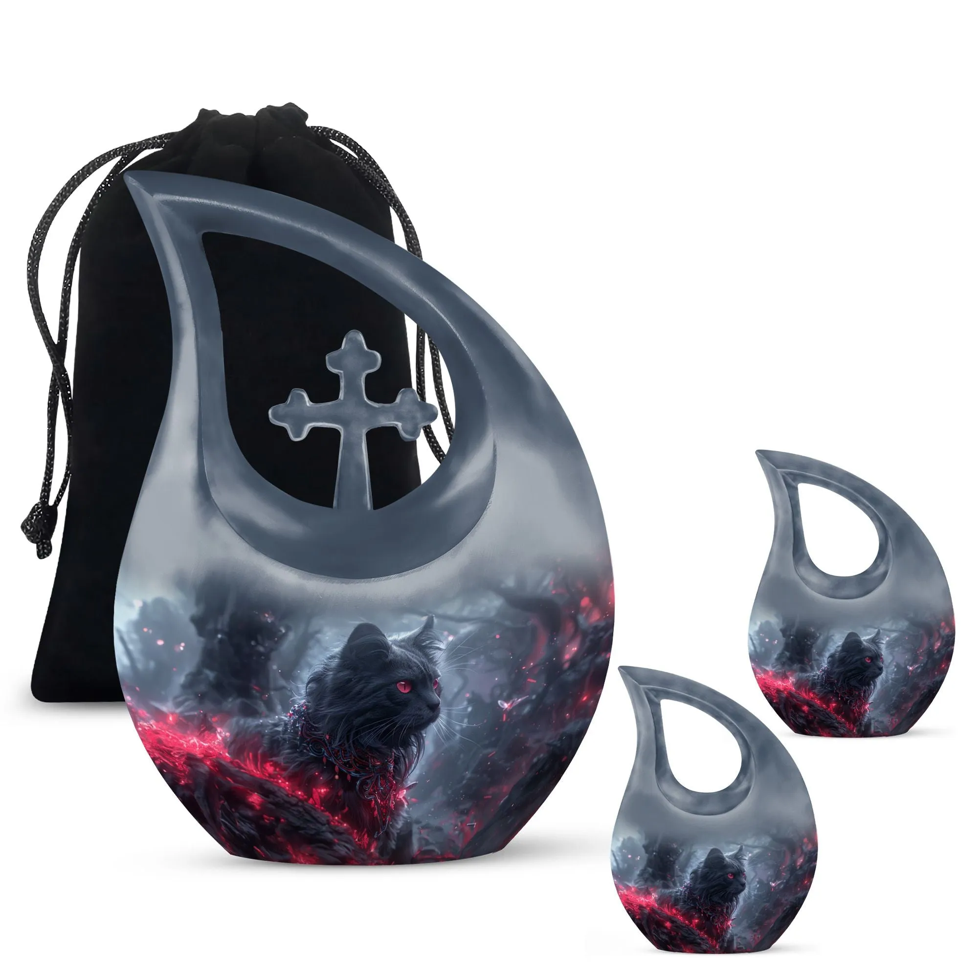 Infernal Feline Gaze Memorial Companion Urn: A Tribute to Shared Lives