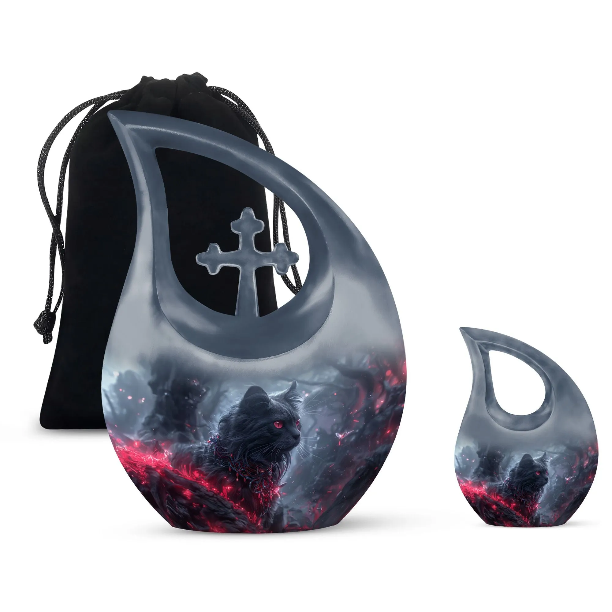 Infernal Feline Gaze Memorial Companion Urn: A Tribute to Shared Lives