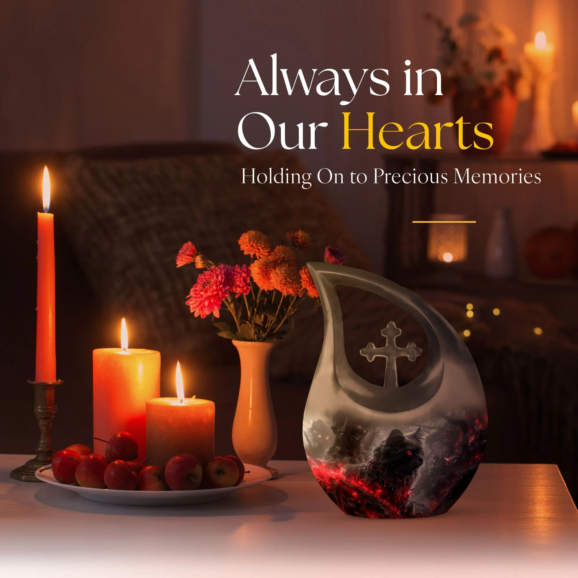 Infernal Feline Gaze Memorial Companion Urn: A Tribute to Shared Lives