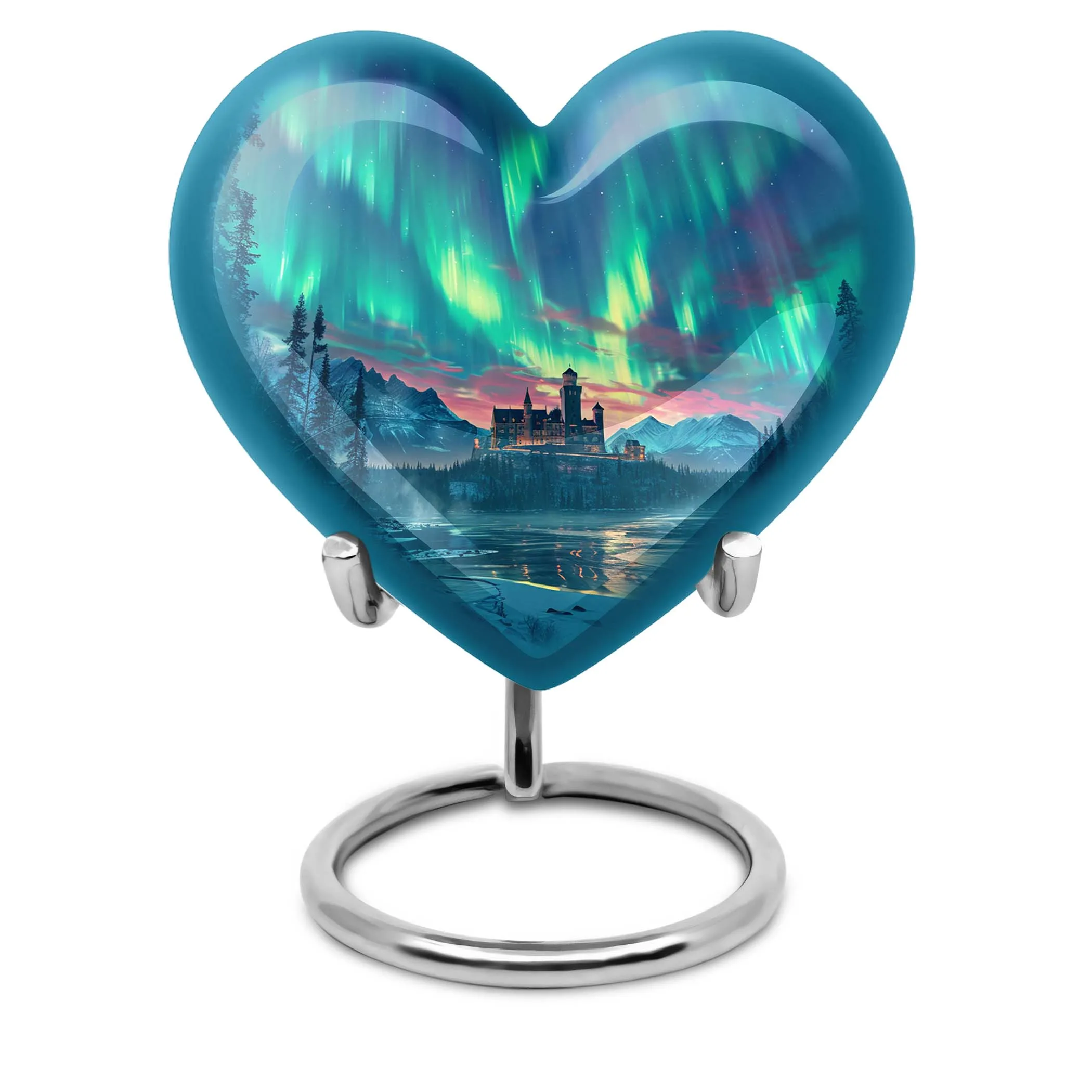 Northern Lights Heart Urn - Large Memorial Ash Holder