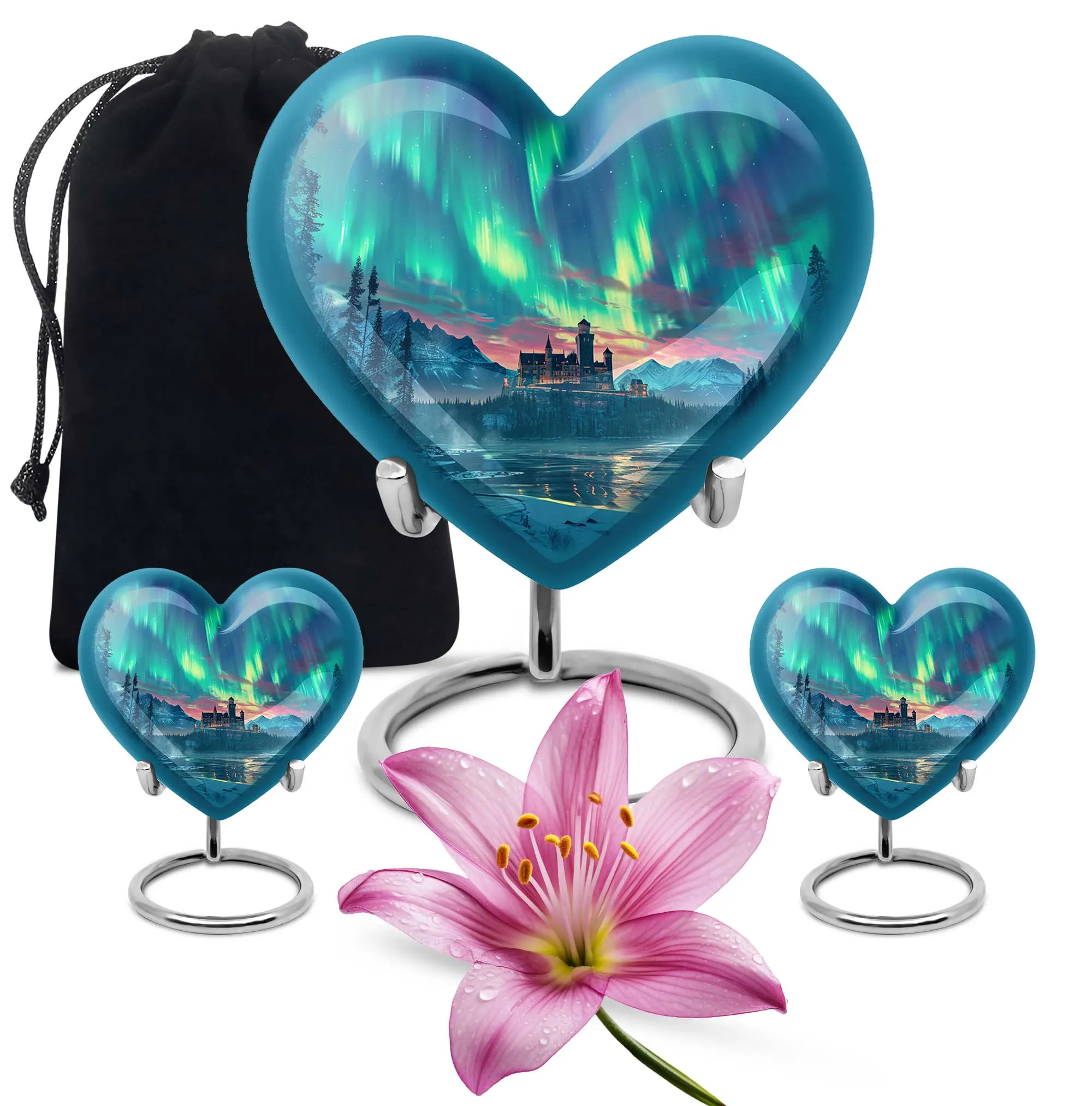 Northern Lights Heart Urn - Large Memorial Ash Holder