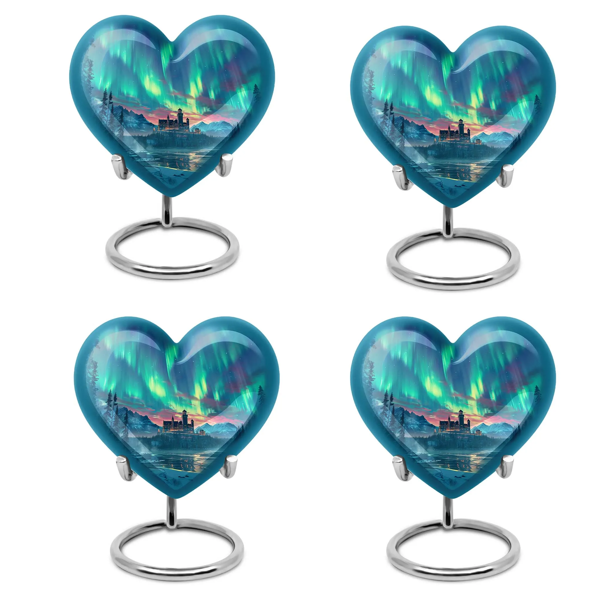 Northern Lights Heart Urn - Large Memorial Ash Holder