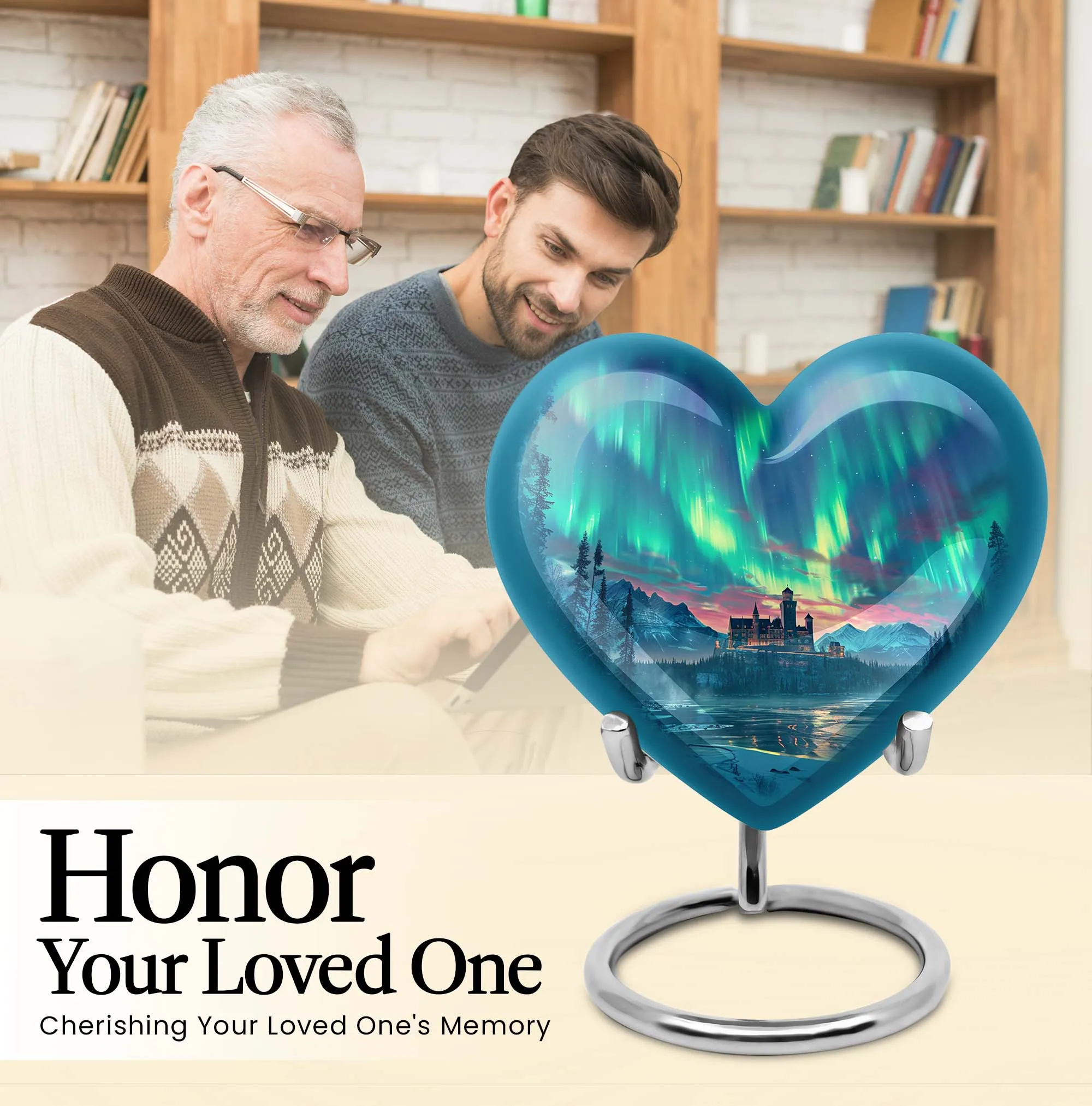 Northern Lights Heart Urn - Large Memorial Ash Holder