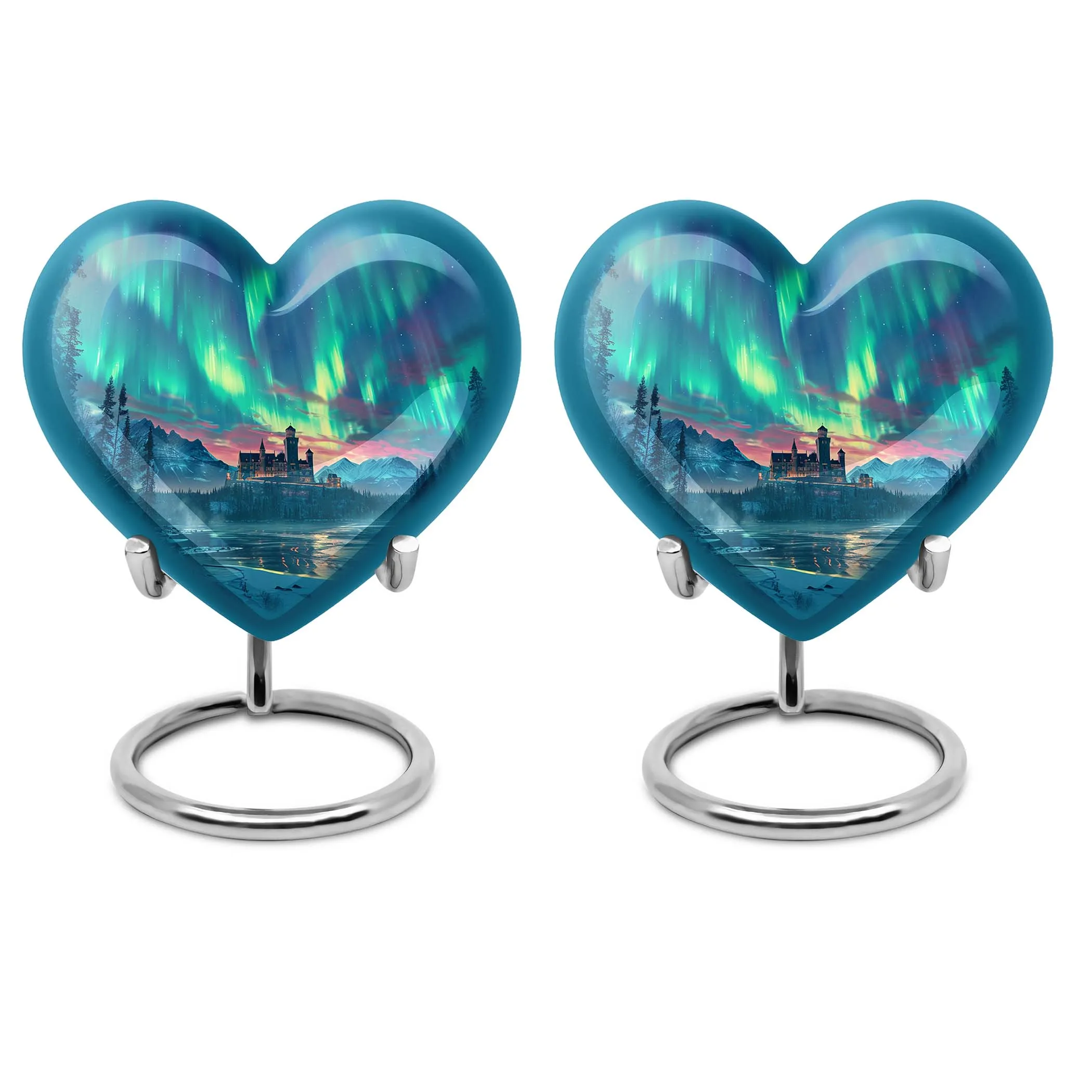 Northern Lights Heart Urn - Large Memorial Ash Holder