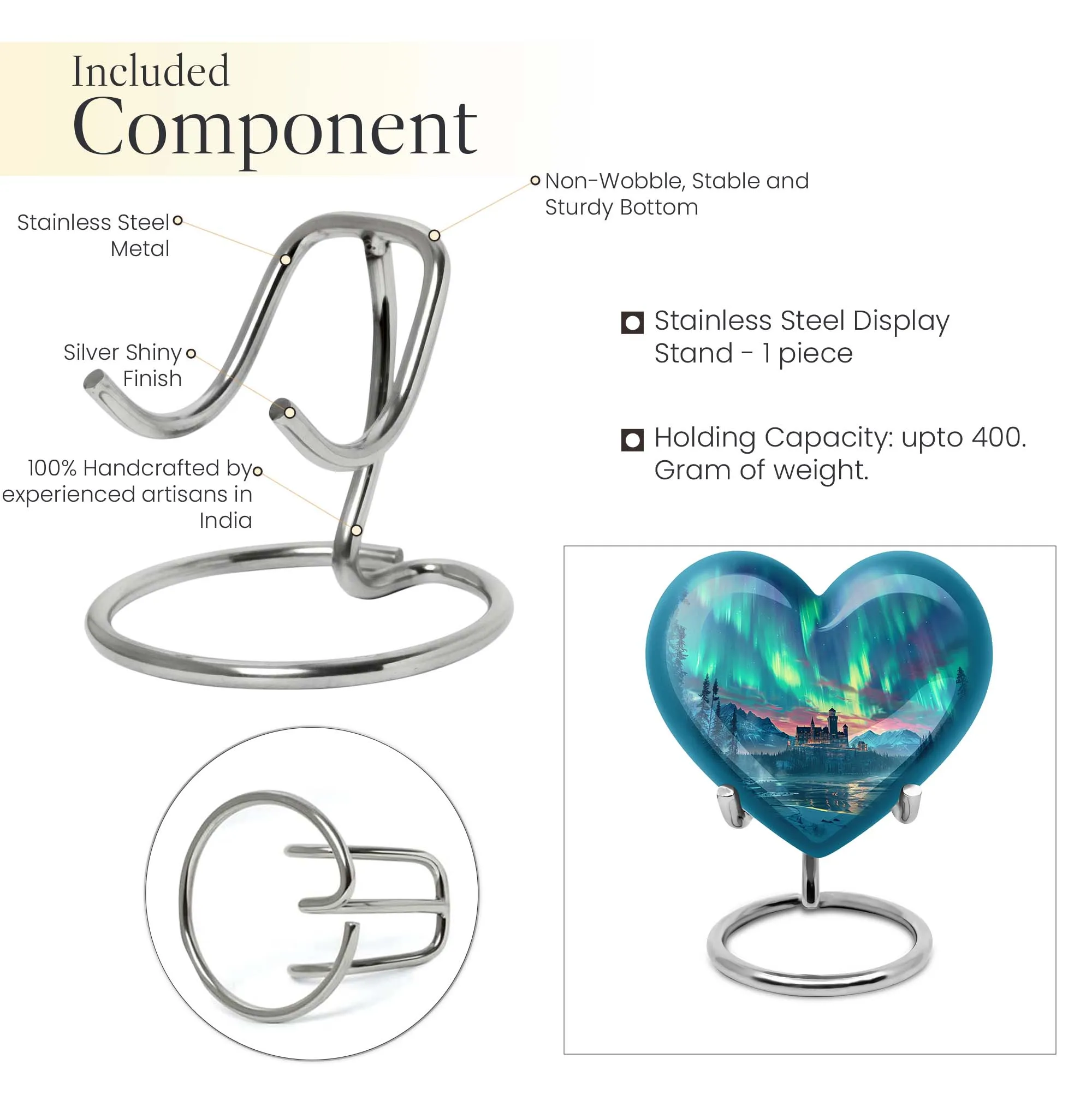 Northern Lights Heart Urn - Large Memorial Ash Holder