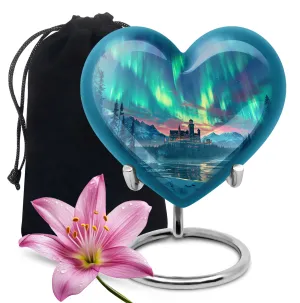Northern Lights Heart Urn - Large Memorial Ash Holder