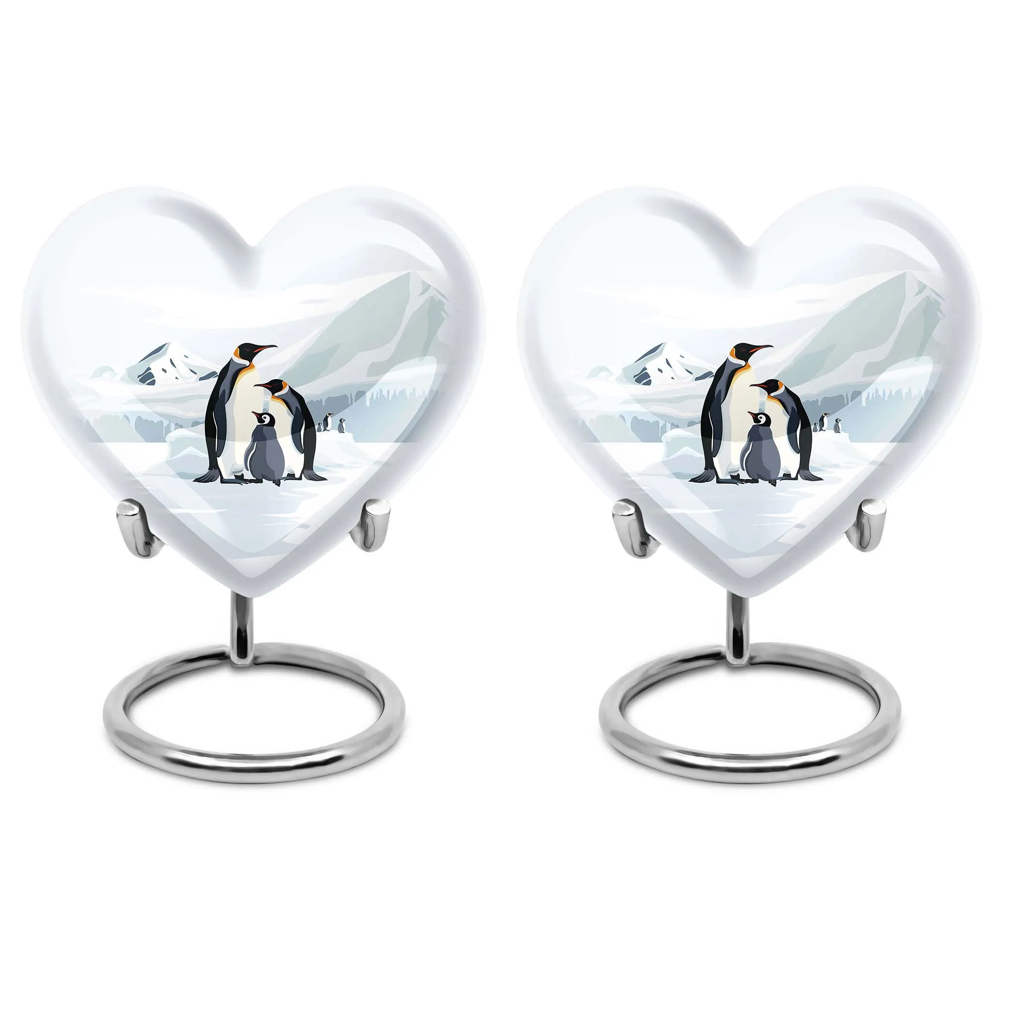 Penguins in Snow Unique Heart Shape Urn For Adult Human Ashes