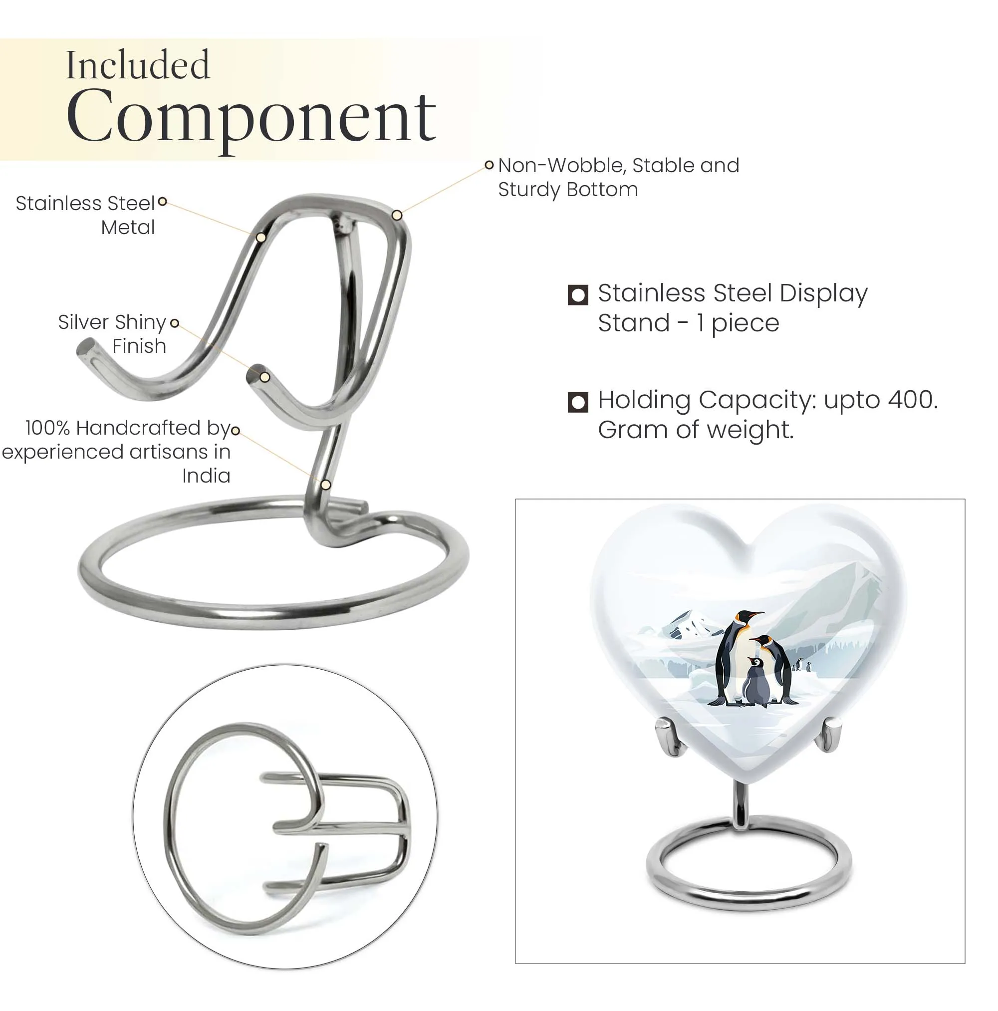 Penguins in Snow Unique Heart Shape Urn For Adult Human Ashes